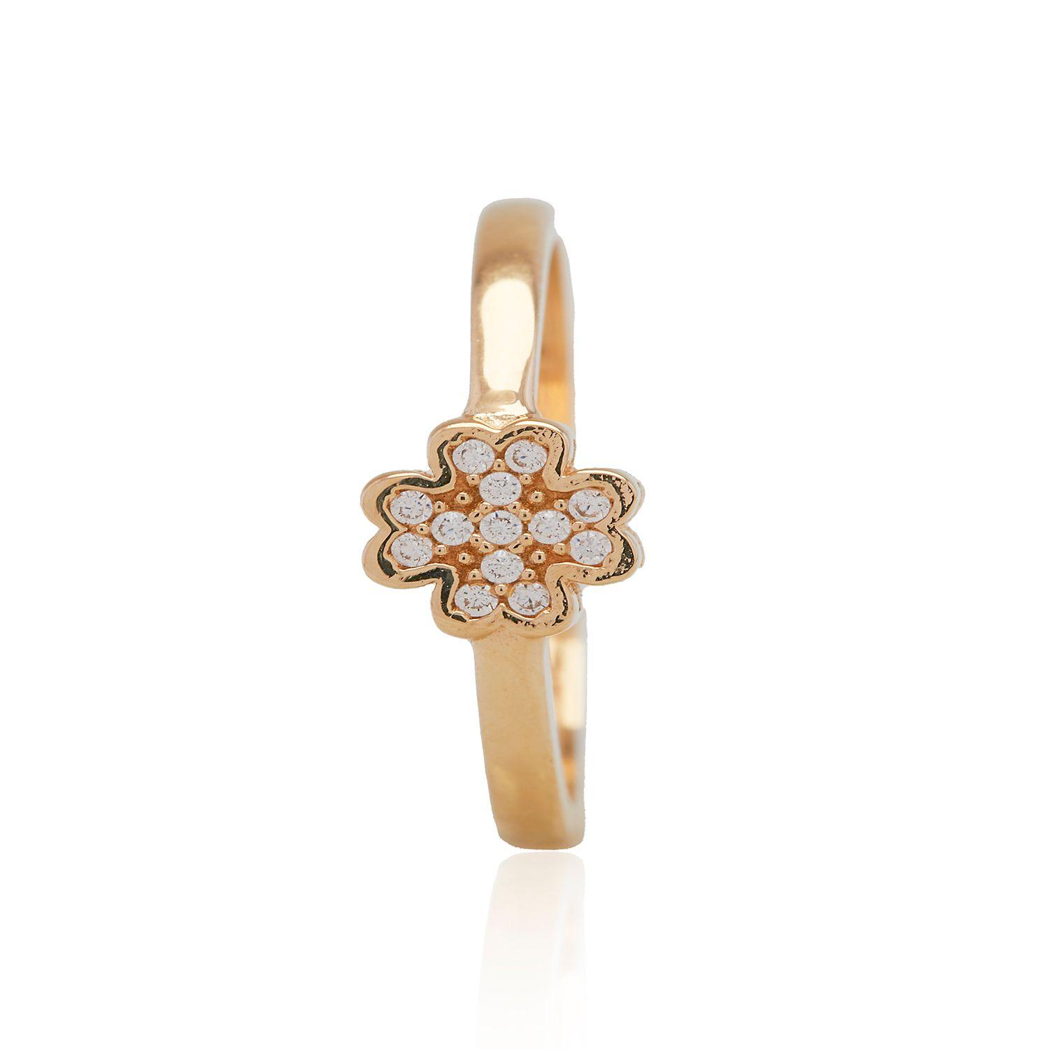 Anillo de Oro 18kt Flor 4 Hojas Circón-0