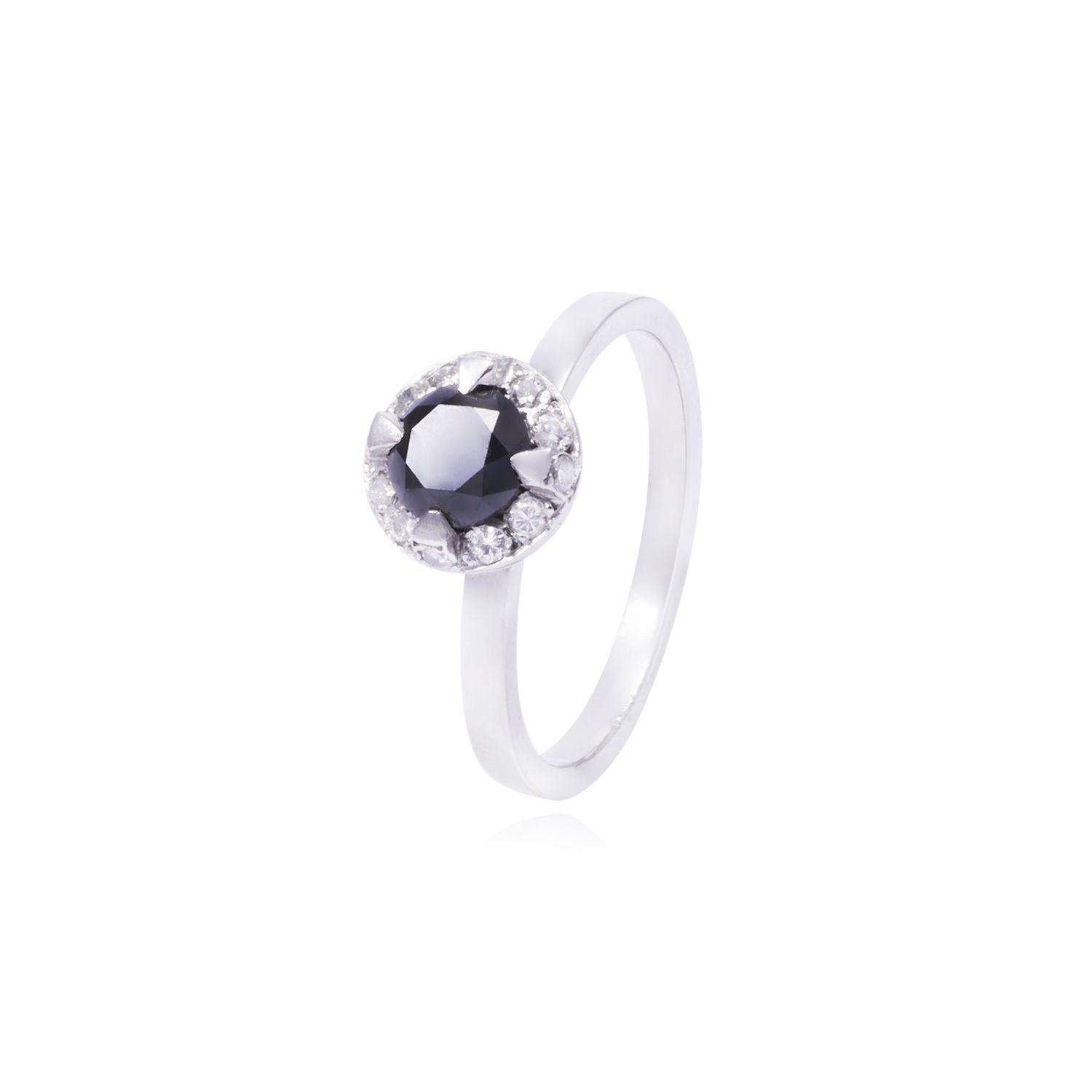 Anillo Compromiso Oro Blanco 18kt Diamante Negro 84 Pts y Riel 8 Pts-0
