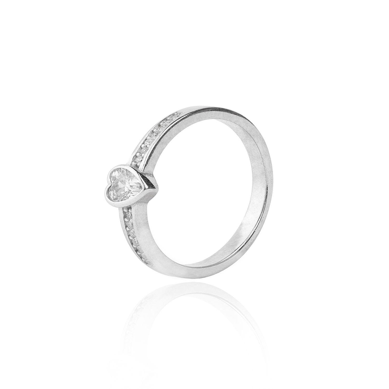 Anillo de Plata Esterlina 925 Corazon Circon Central-0