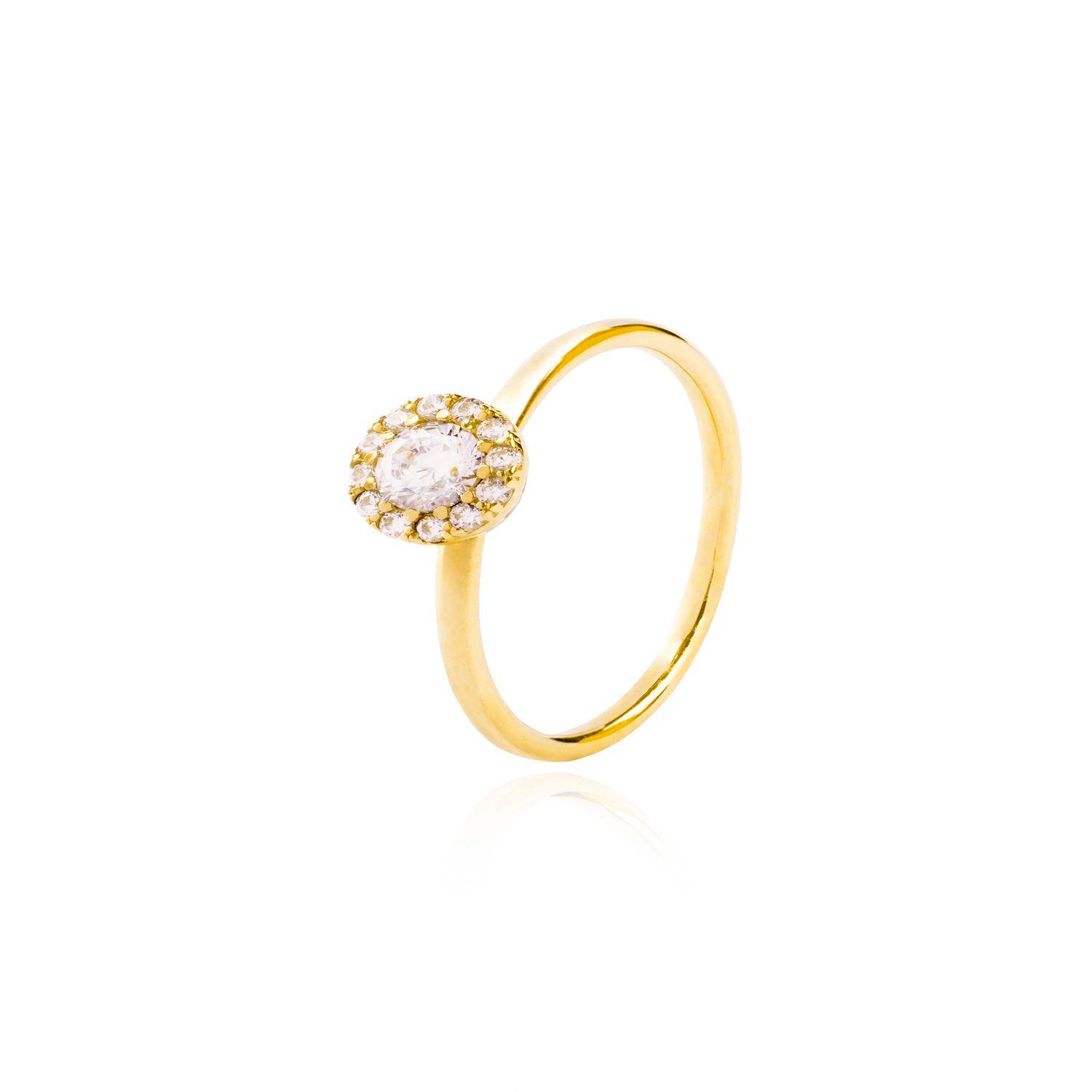Anillo Compromiso Oro Amarillo 18kt Botón Circonita Solitario-0