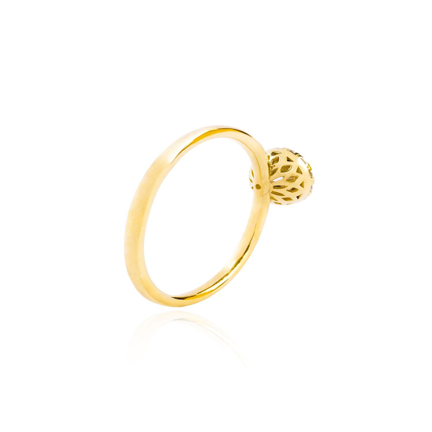 Anillo Compromiso Oro Amarillo 18kt Botón Circonita Solitario-1