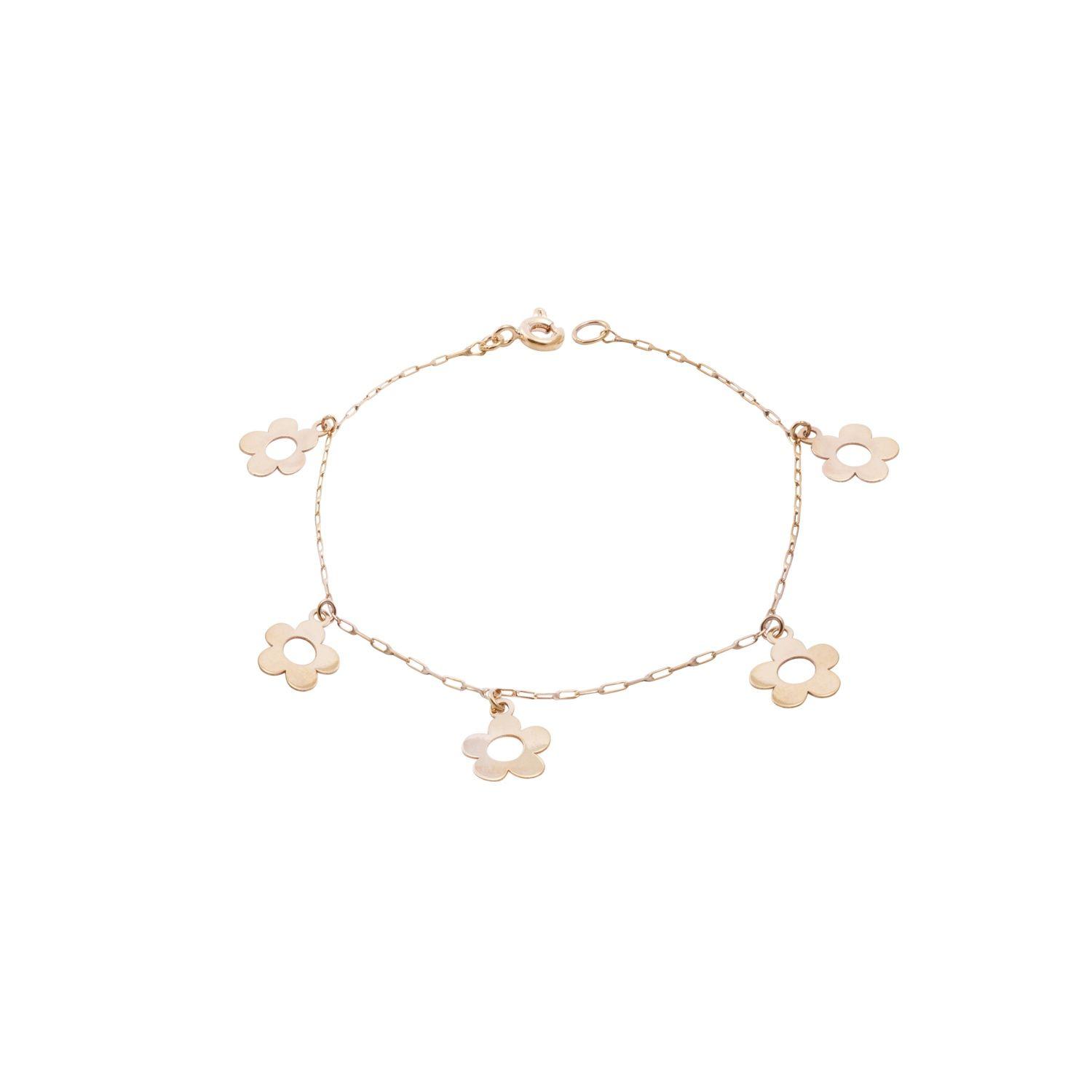 Pulsera en Oro Miel 18kt Margaritas Colgantes-2