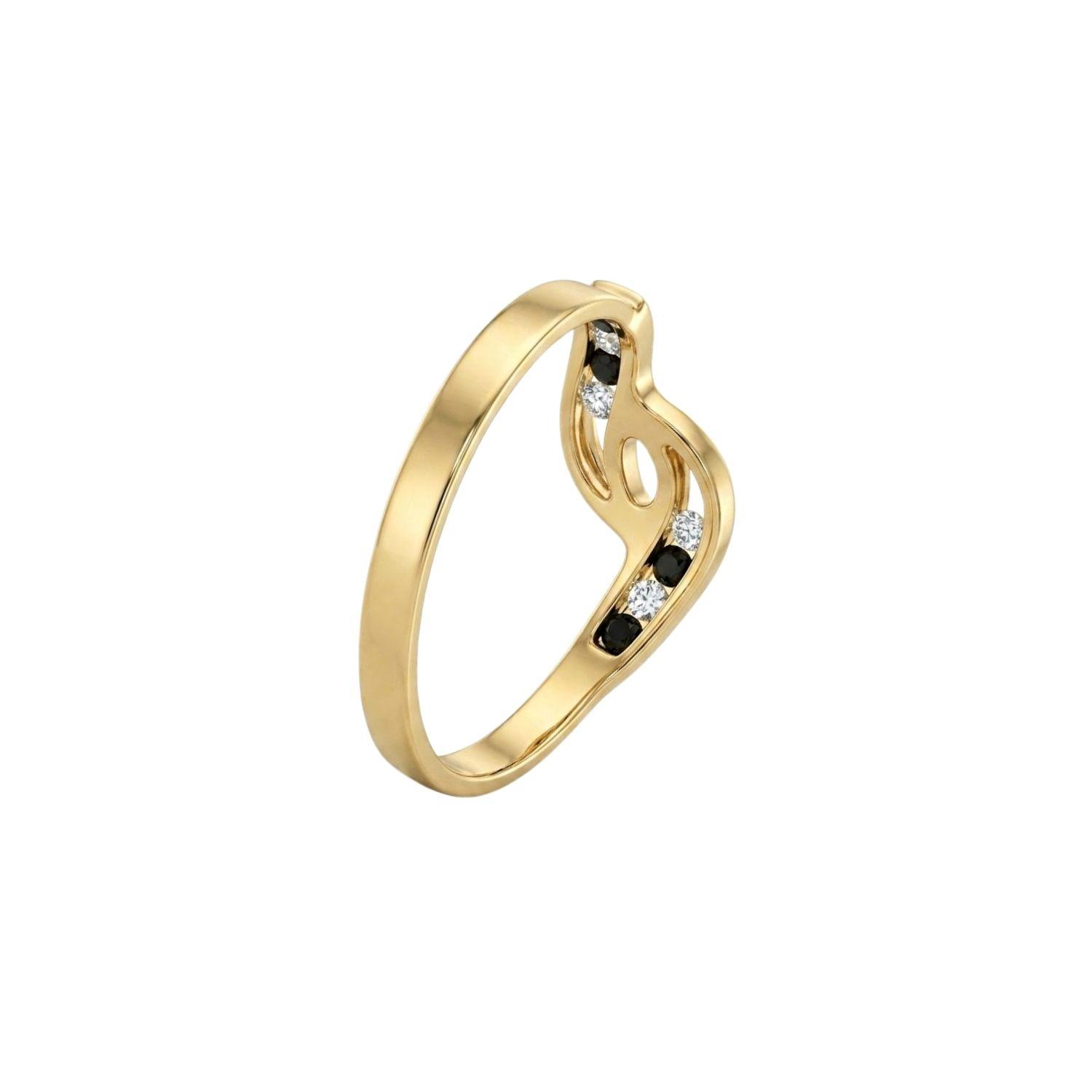 Anillo Oro Miel 18kt Vínculo con Ónix y Circonitas-2