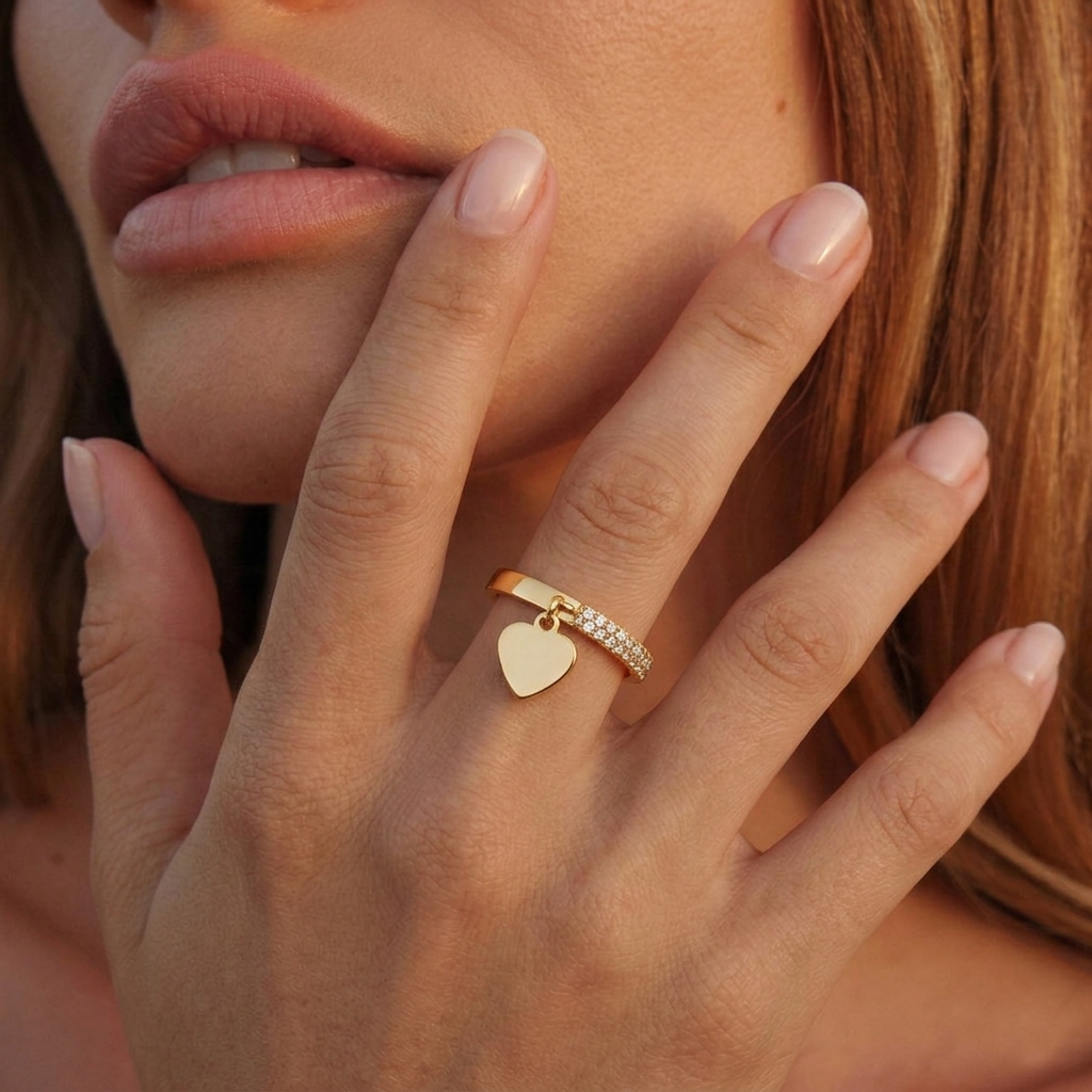 Anillo de Oro 18kt Doble Cintillo Circón Corazon-3