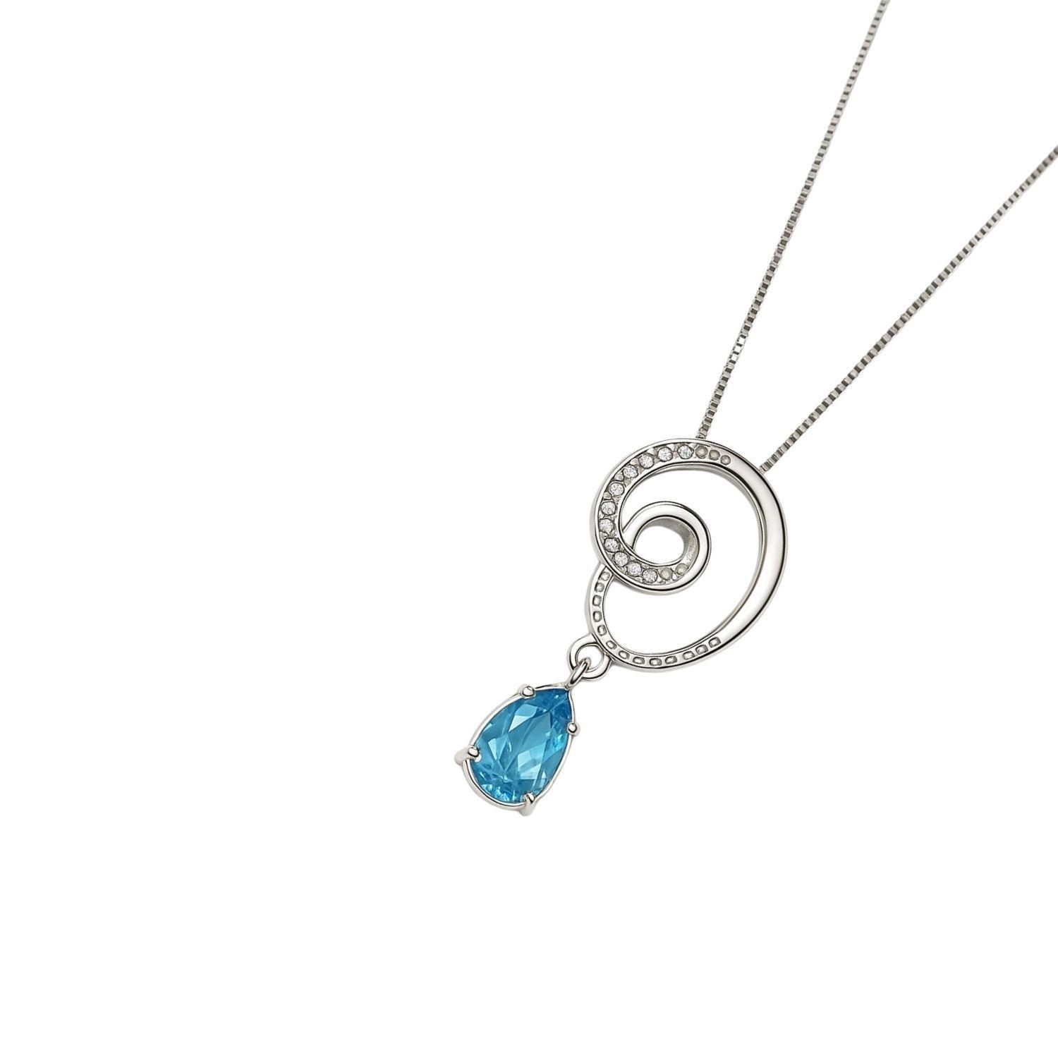 Collar Oro Blanco 18kt Espiral Azul-3