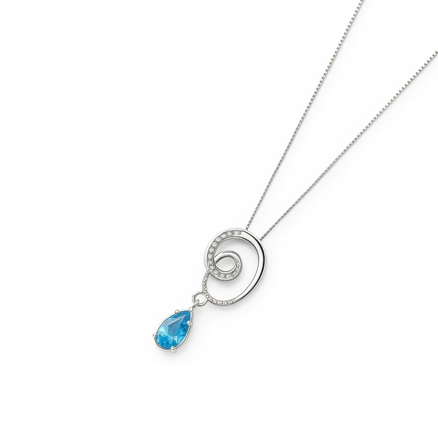 Collar Oro Blanco 18kt Espiral Azul-4