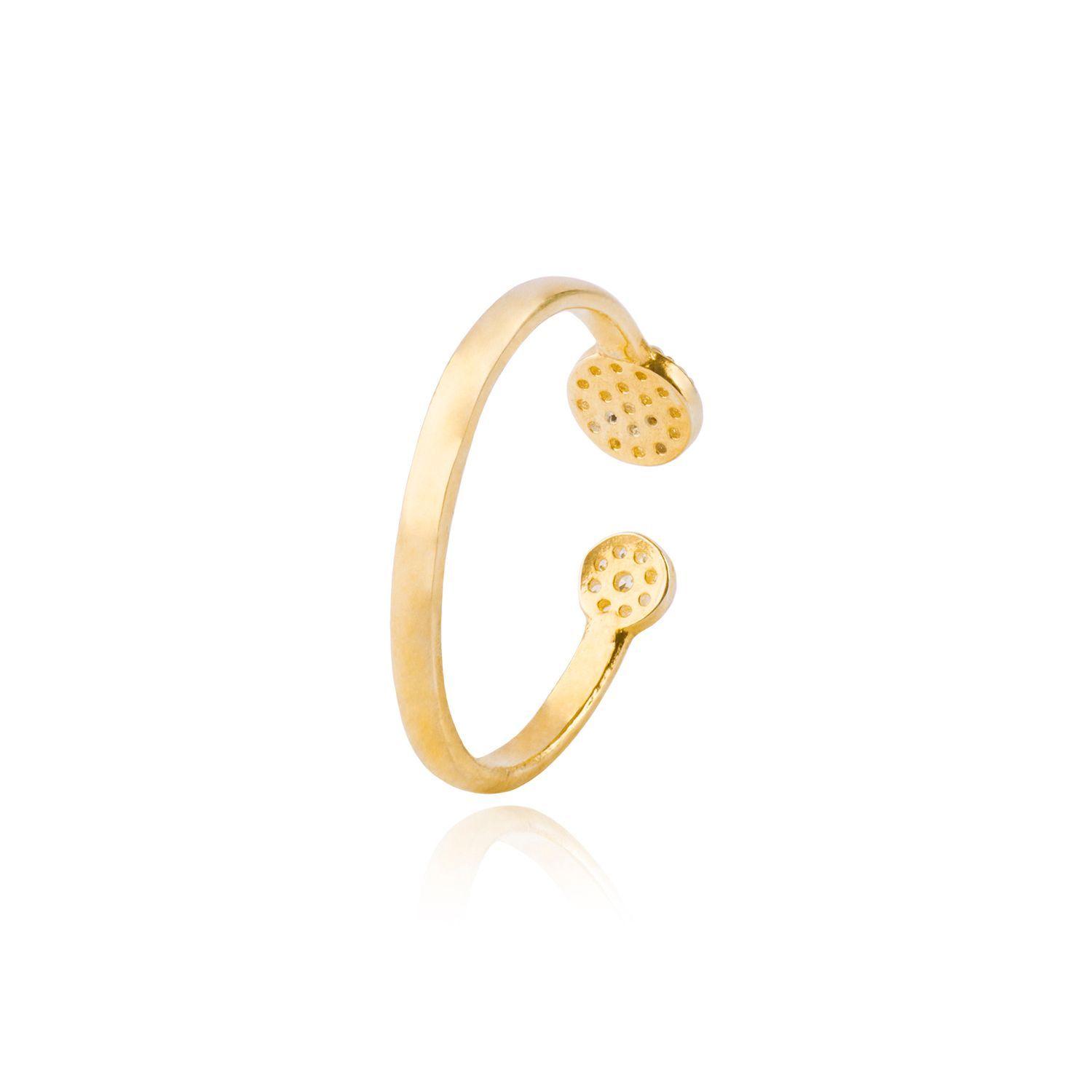 Anillo de Plata Esterlina 925 Doble Circulo Circon Bañado en Oro 18kt-2