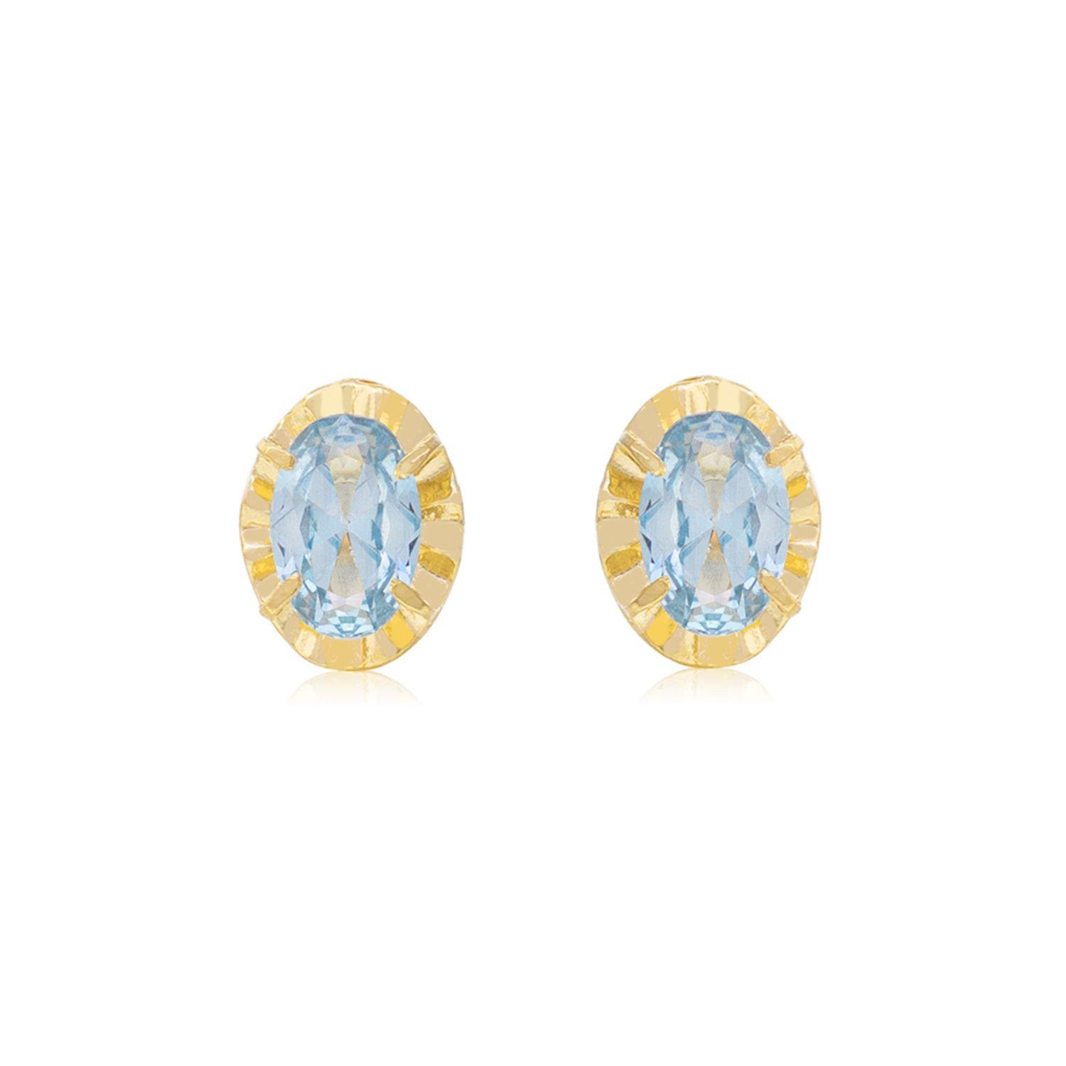 Aros de Oro 18kt Ovalado Agua Marina 4x6-0