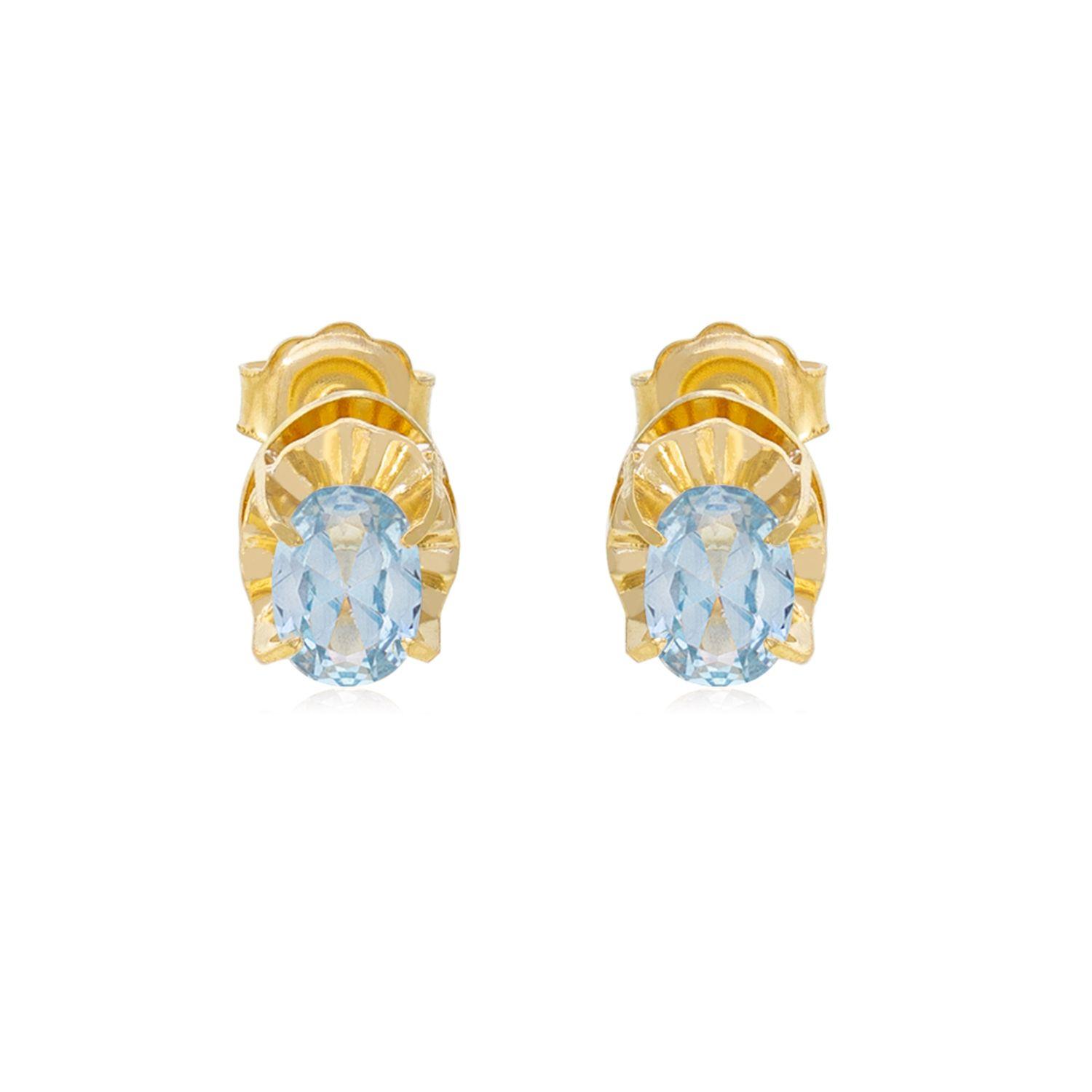 Aros de Oro 18kt Ovalado Agua Marina 4x6-2