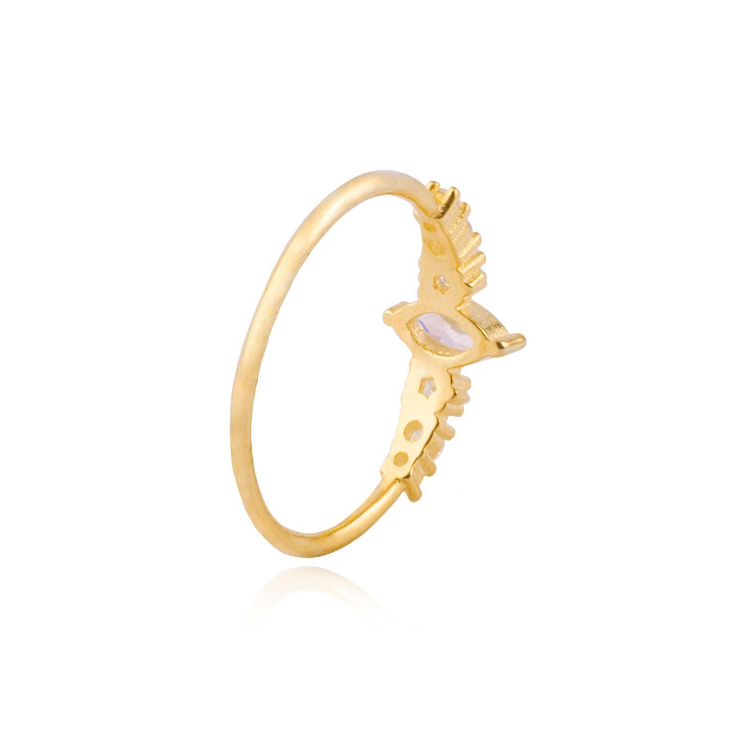 Anillo de Plata Esterlina 925 Gota Central Revestido en Oro-2
