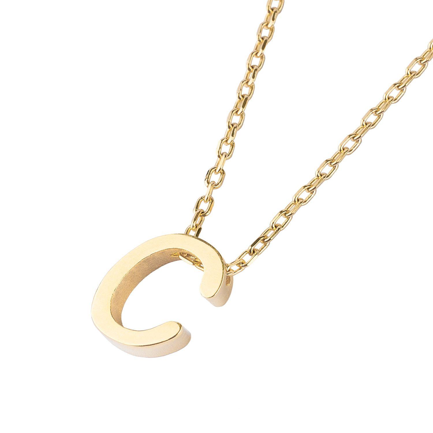 Collar de Plata Esterlina 925 Letra C Revestido en Oro 18kt-0