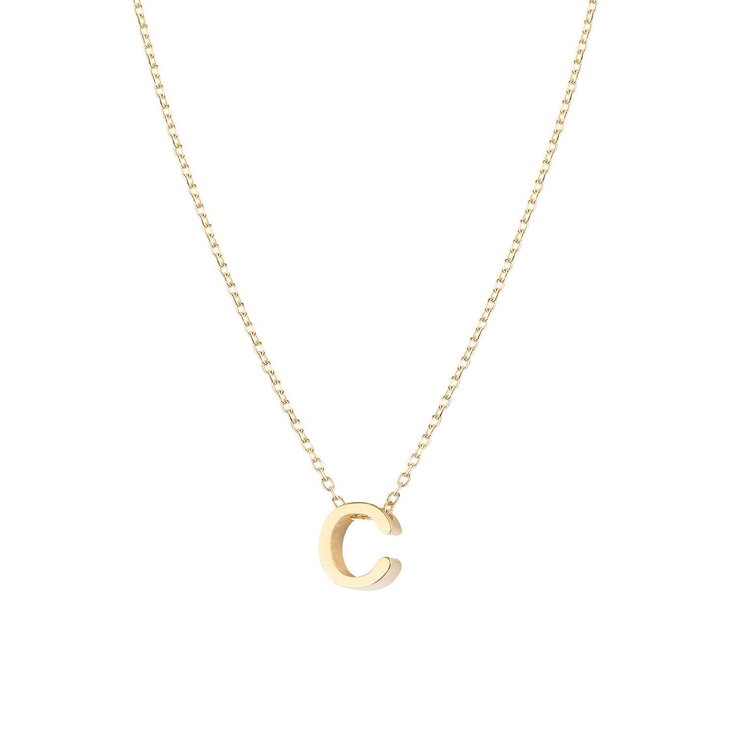 Collar de Plata Esterlina 925 Letra C Revestido en Oro 18kt-2