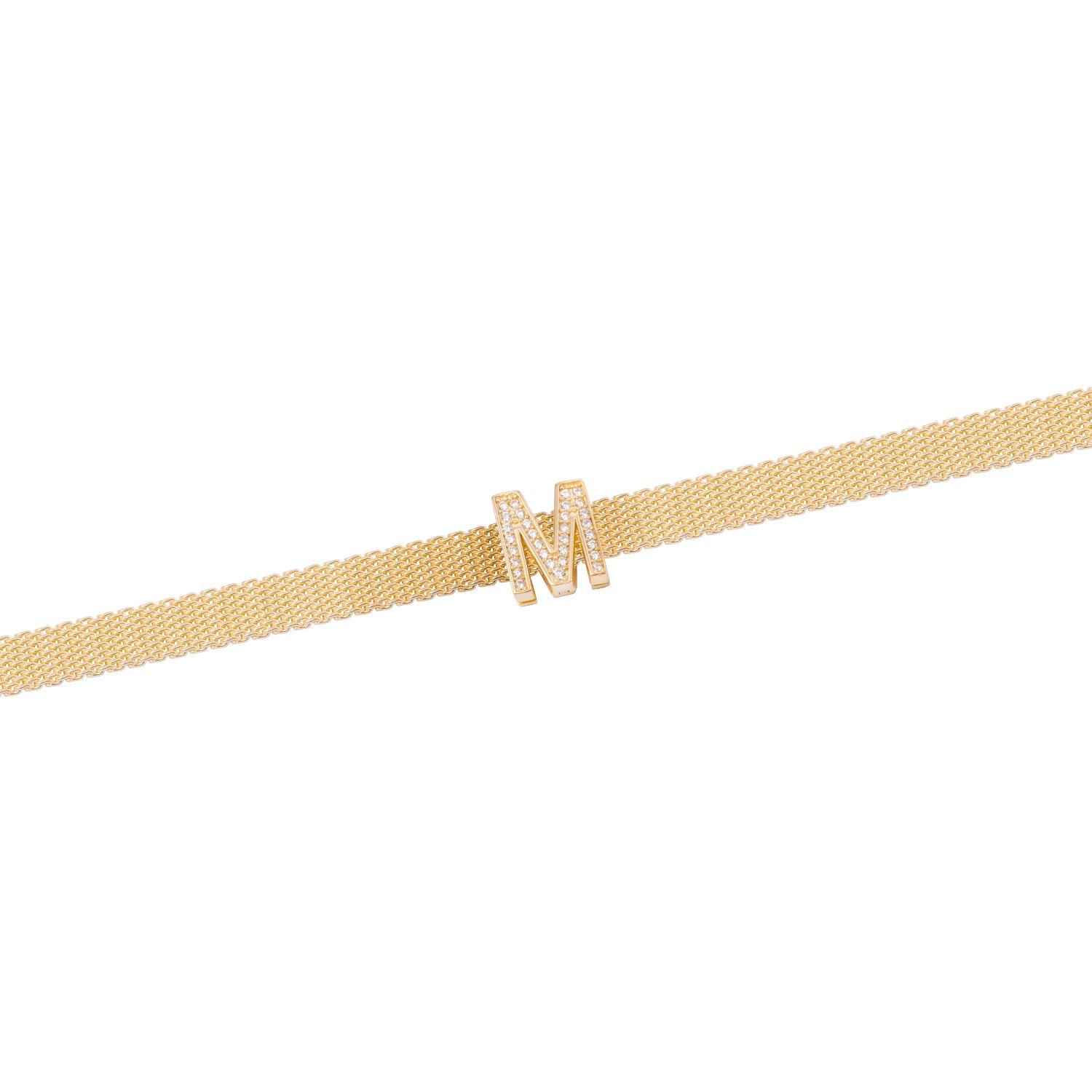 Dije de Plata broche Letra M con Circonita Revestido en Oro 18kt-2