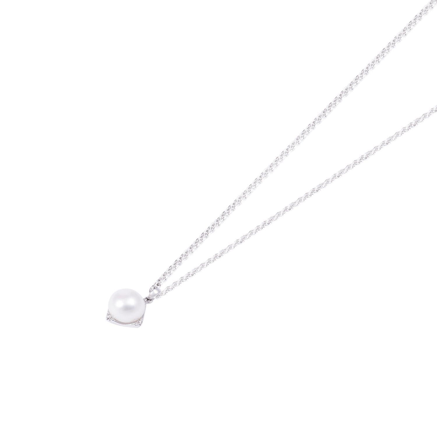 Colgante Oro Blanco 18kt Perla 8 - 9 mm Diamantes 3 Pts-1