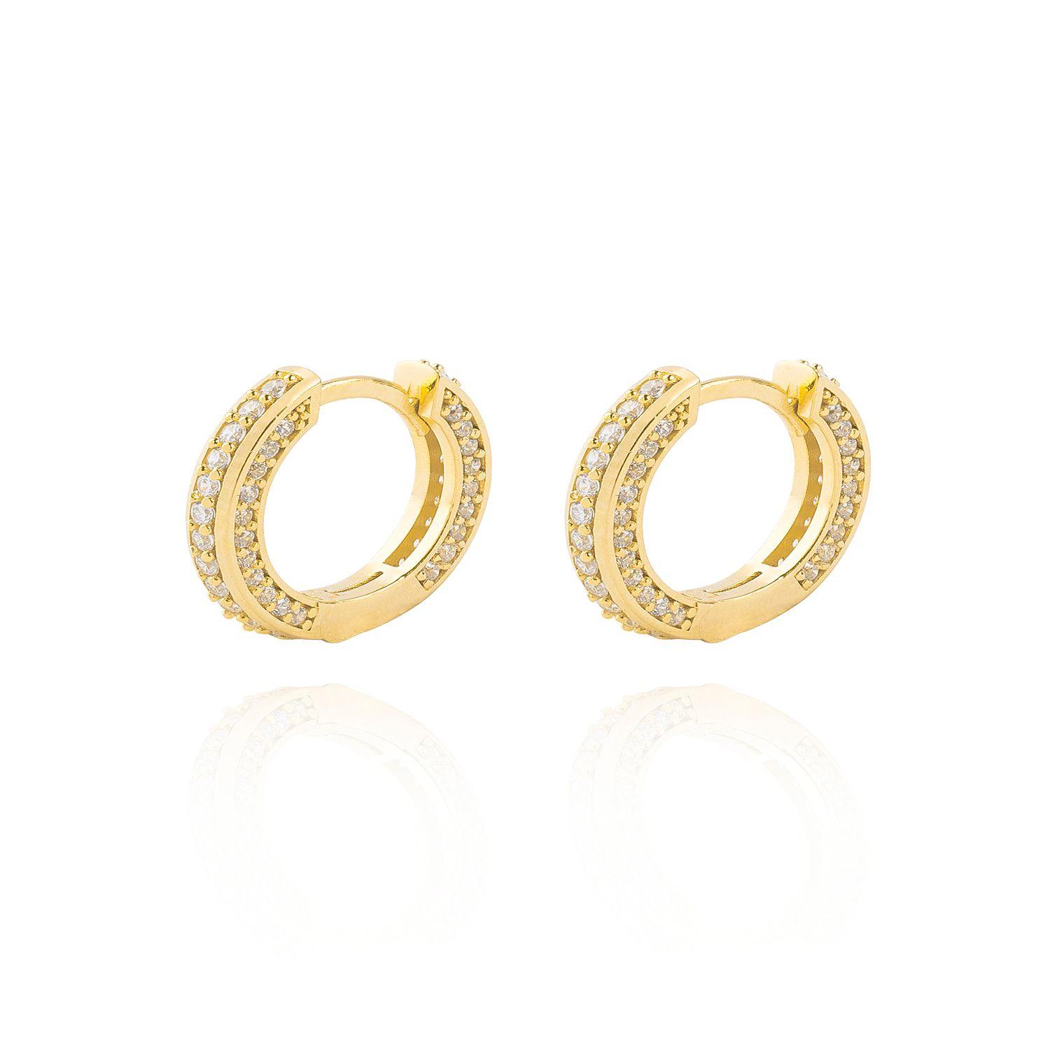 Aros de Plata Esterlina 925 Argollas Granito Revestido en Oro 18kt-2