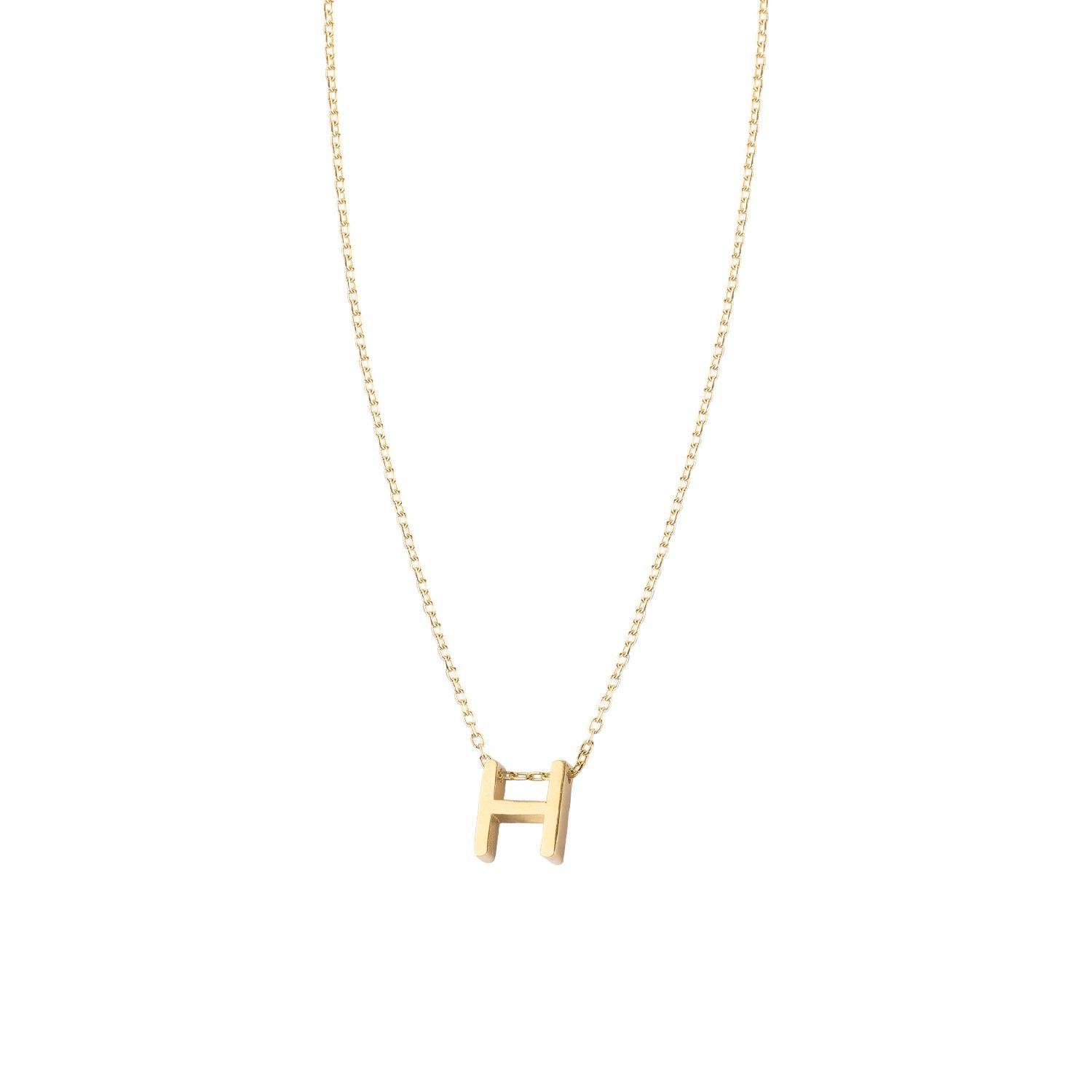 Collar de Plata Esterlina 925 Letra H Revestido en Oro 18kt-2