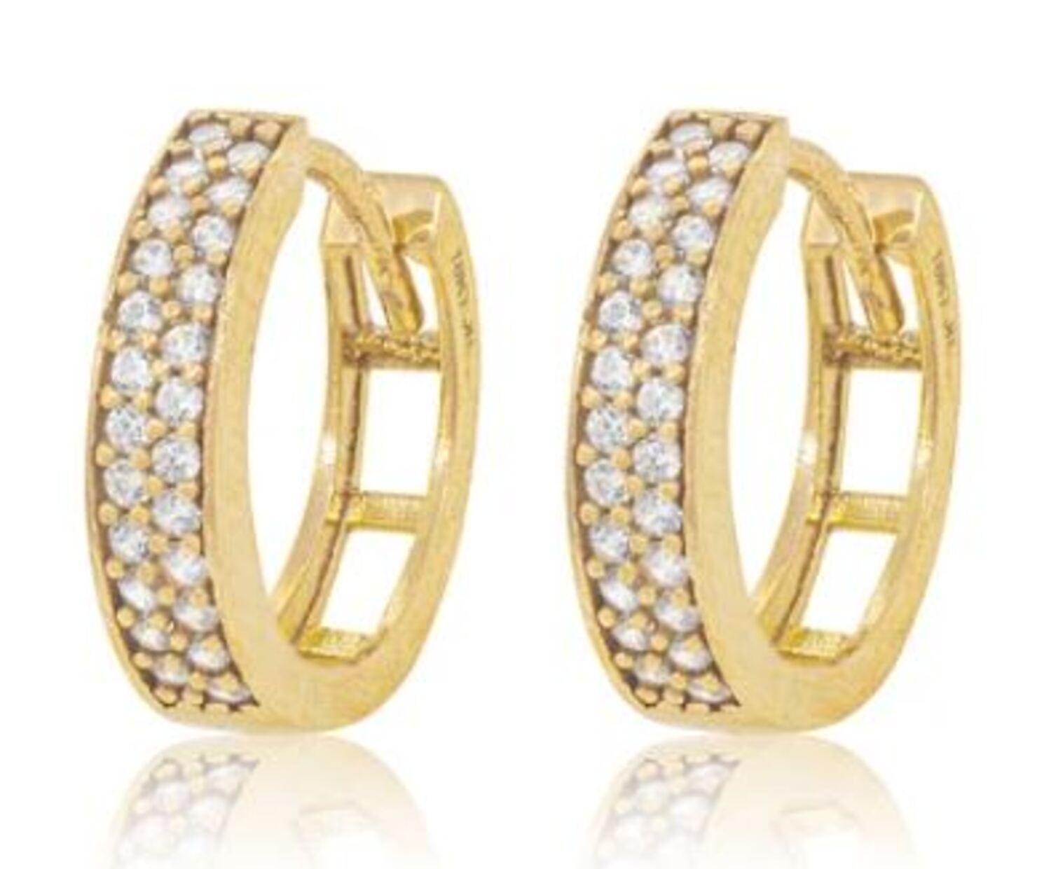 Aros de Oro 18 kt Argollas Doble Riel Circón-2