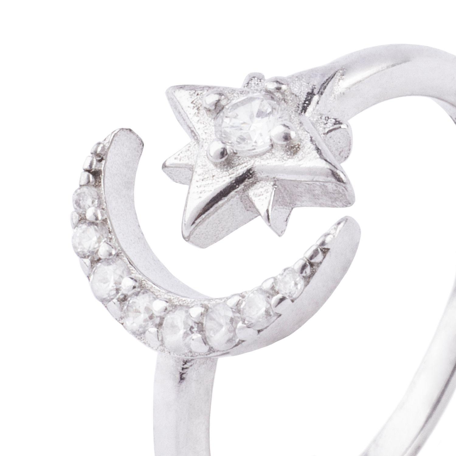 Anillo de Plata Esterlina 925 Luna Estrella Circon-1