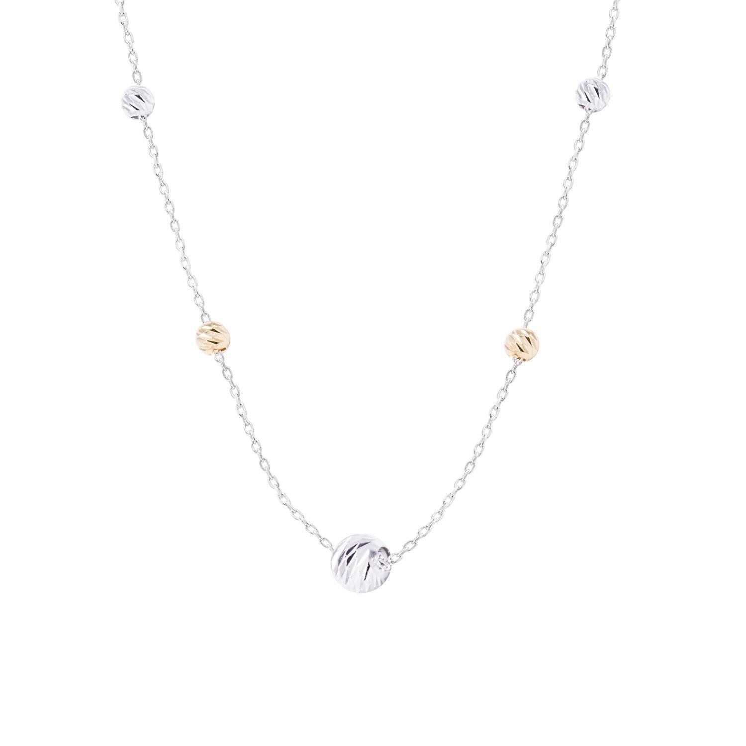 Collar de Oro Blanco de 18Kt Bolitas Facetadas 45cm-1