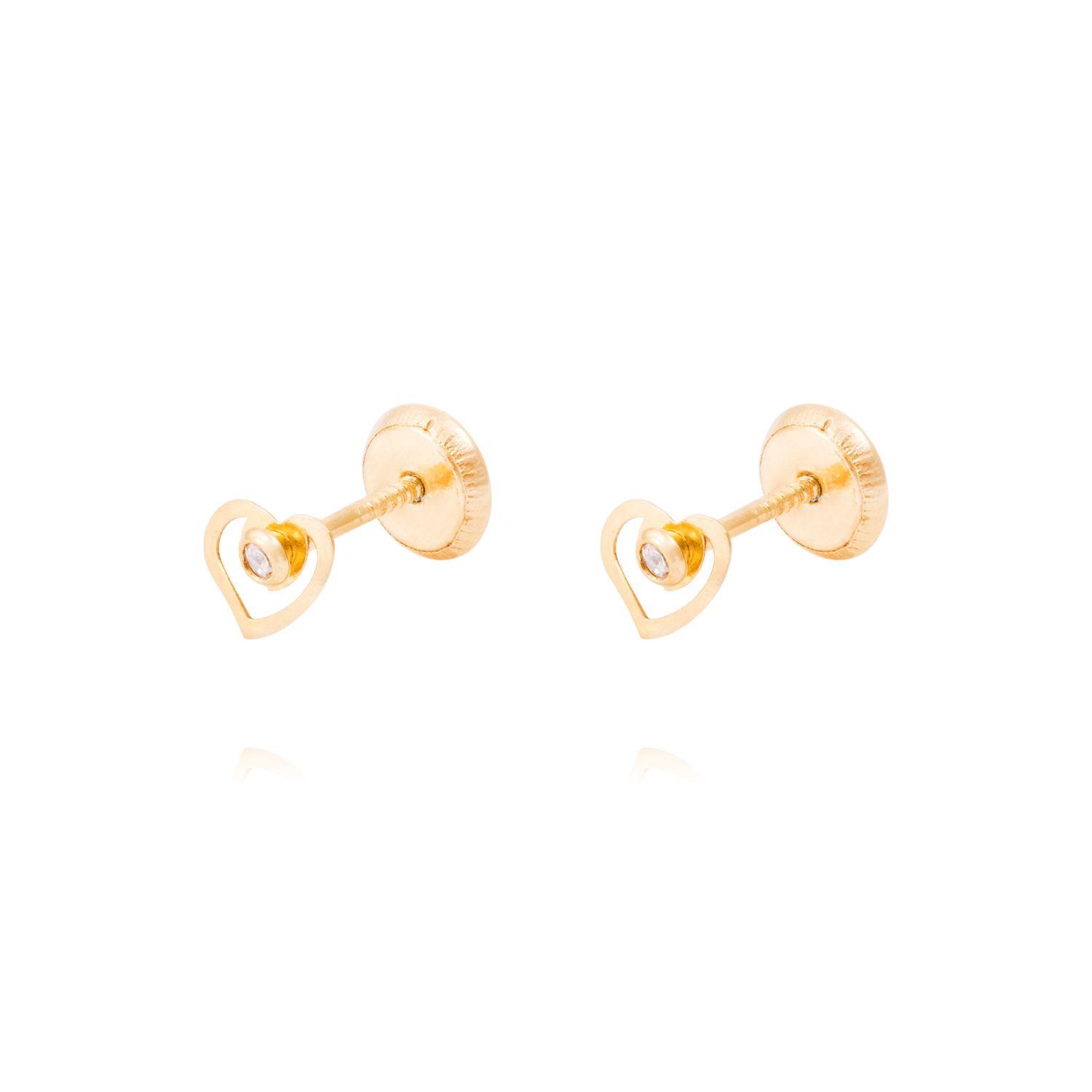 Aros de Oro Amarillo 18kt Corazón con Circonita-0