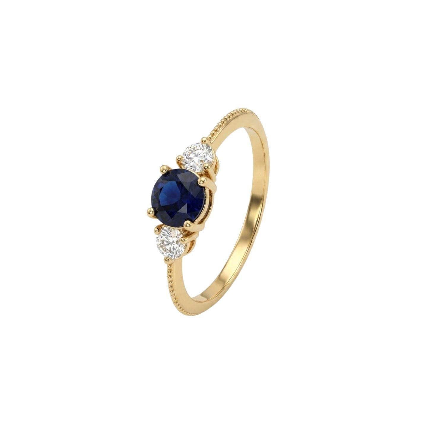 Anillo Oro Miel 18kt Trilogía con Circonita Zafiro-0