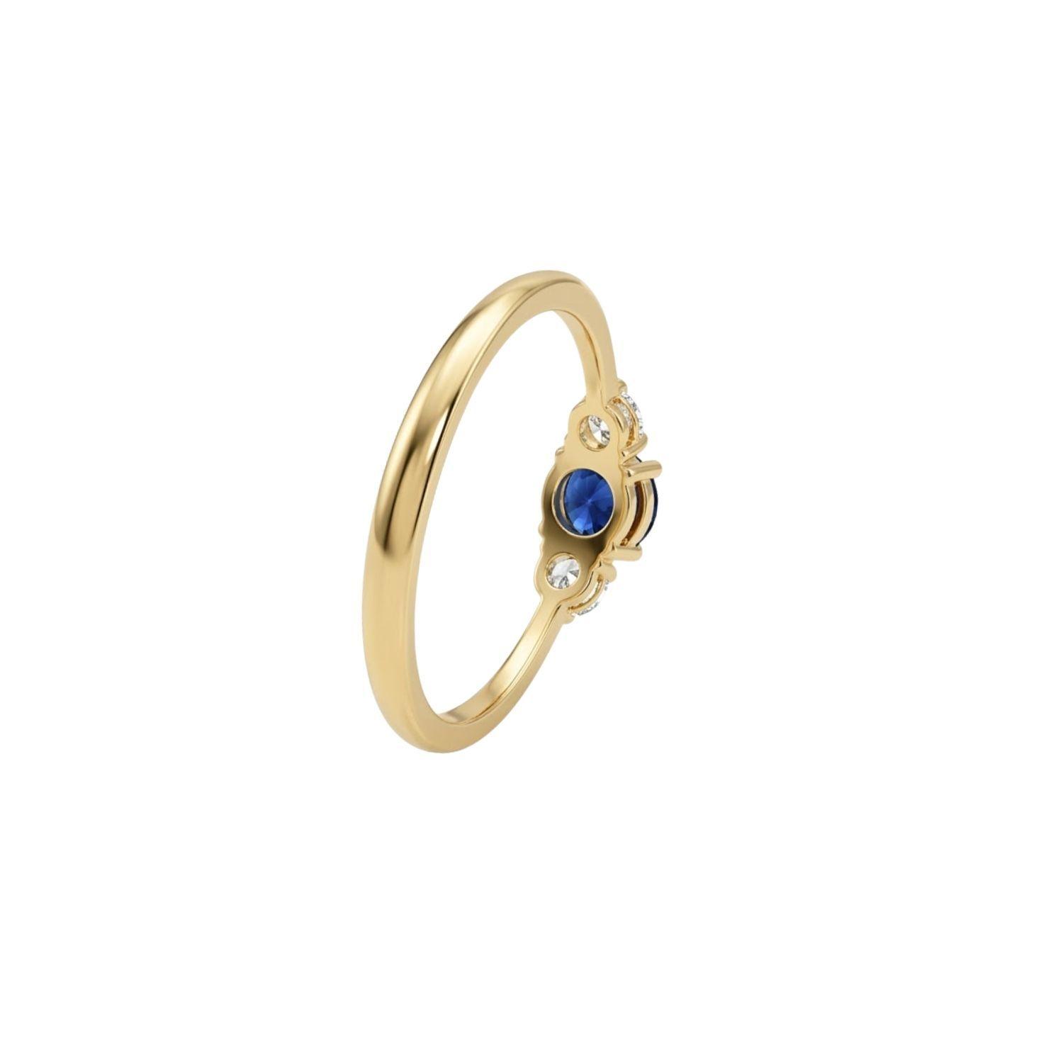 Anillo Oro Miel 18kt Trilogía con Circonita Zafiro-1