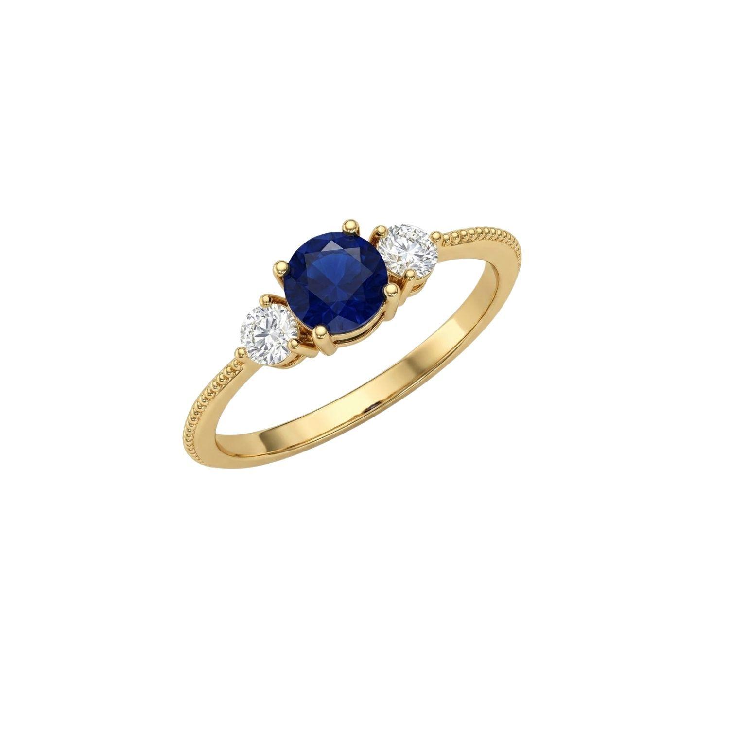 Anillo Oro Miel 18kt Trilogía con Circonita Zafiro-2