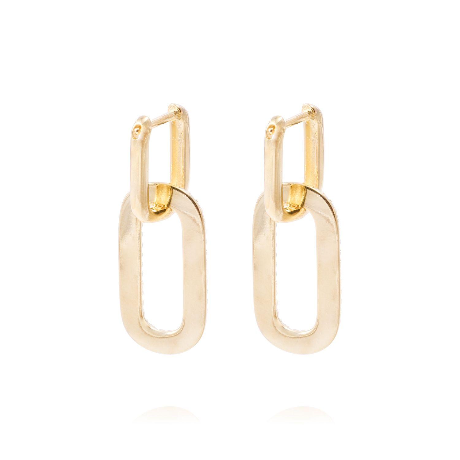 Aros de Plata Esterlina Diseño Rectangular Link Circón Revestido en Oro 18kt-2
