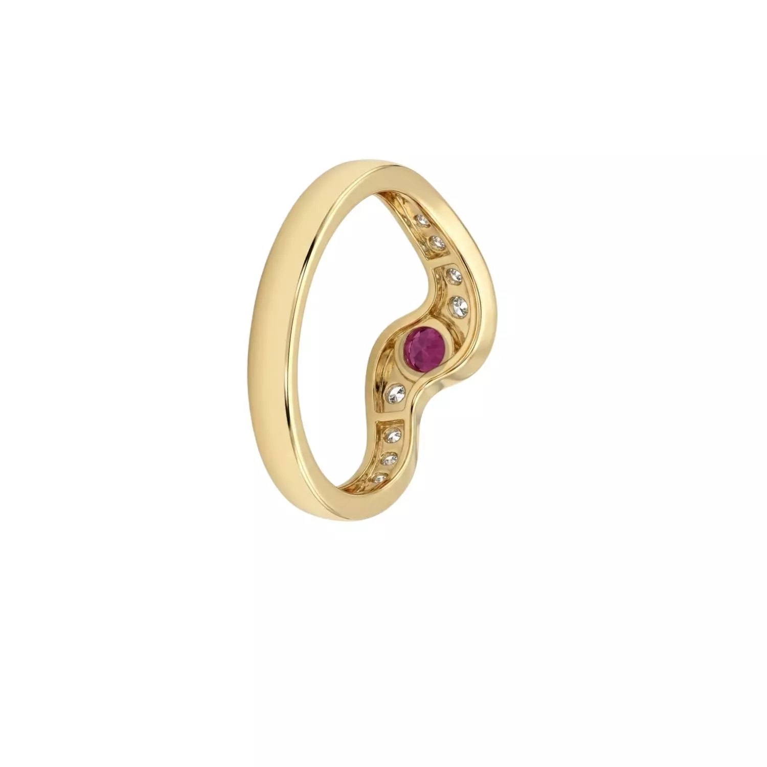 Anillo Oro Miel 18kt Solitario con Circonita Rubí y Circonitas Blancas-1