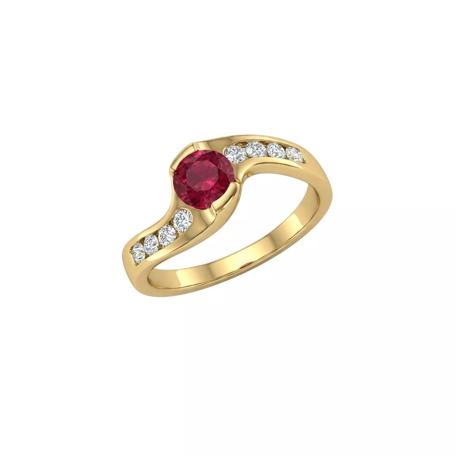 Anillo Oro Miel 18kt Solitario con Circonita Rubí y Circonitas Blancas-2