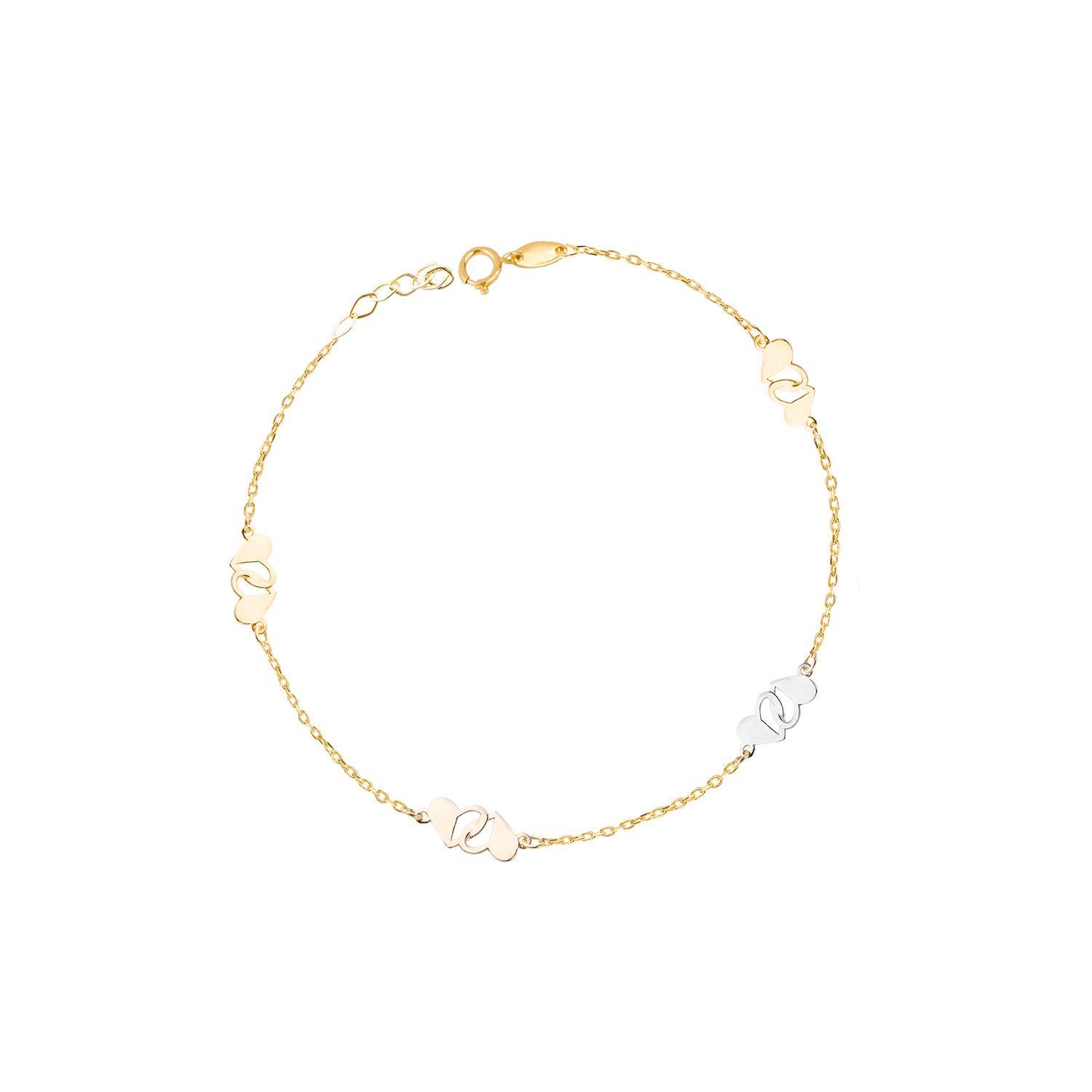 Pulsera Oro Tricolor 18kt Modelo Corazón Doble-2
