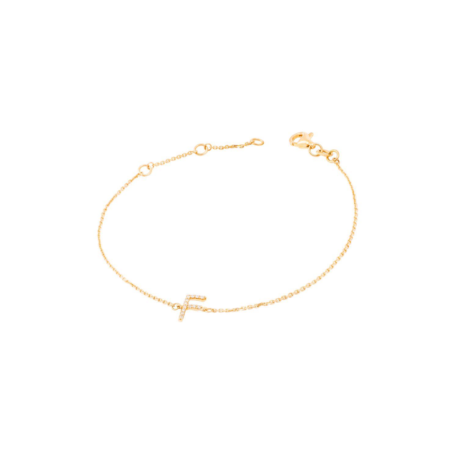 Pulsera de Oro Amarillo 18kt Letras F con Diamantes 5Pts-2