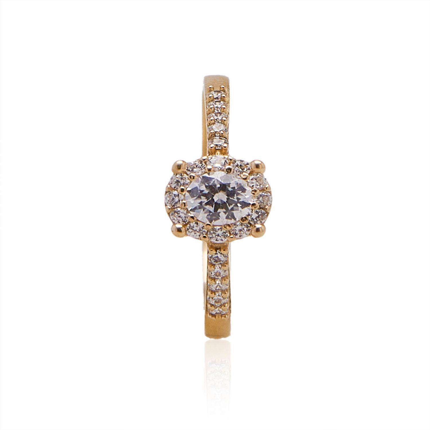 Anillo de oro 18kt Circón Riel y Solitario-0