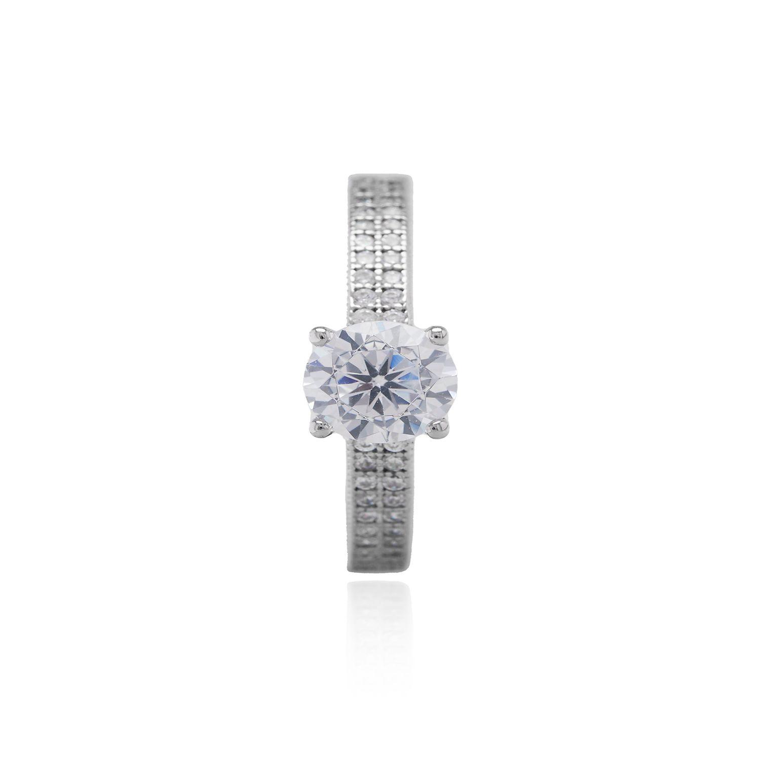 Anillo de Plata Esterlina 925 Doble Riel Solitario-0