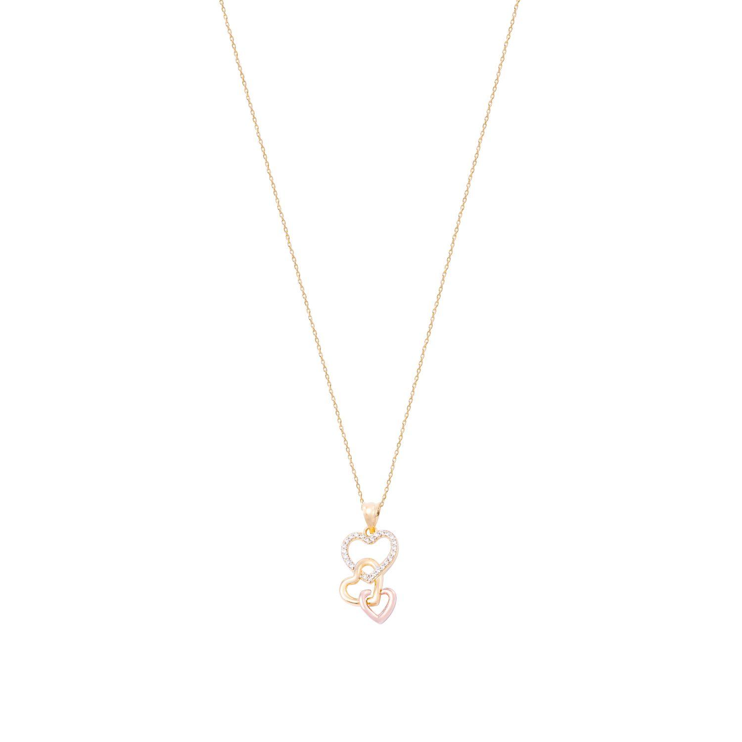 Colgante Oro Tricolor 18kt Corazones y Circonitas-2