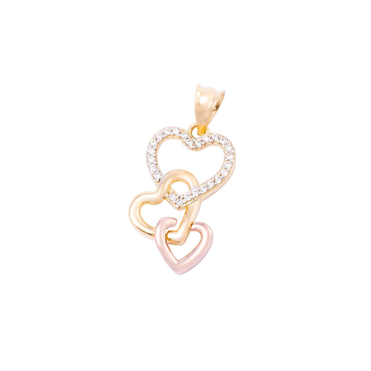 Colgante Oro Tricolor 18kt Corazones y Circonitas-0