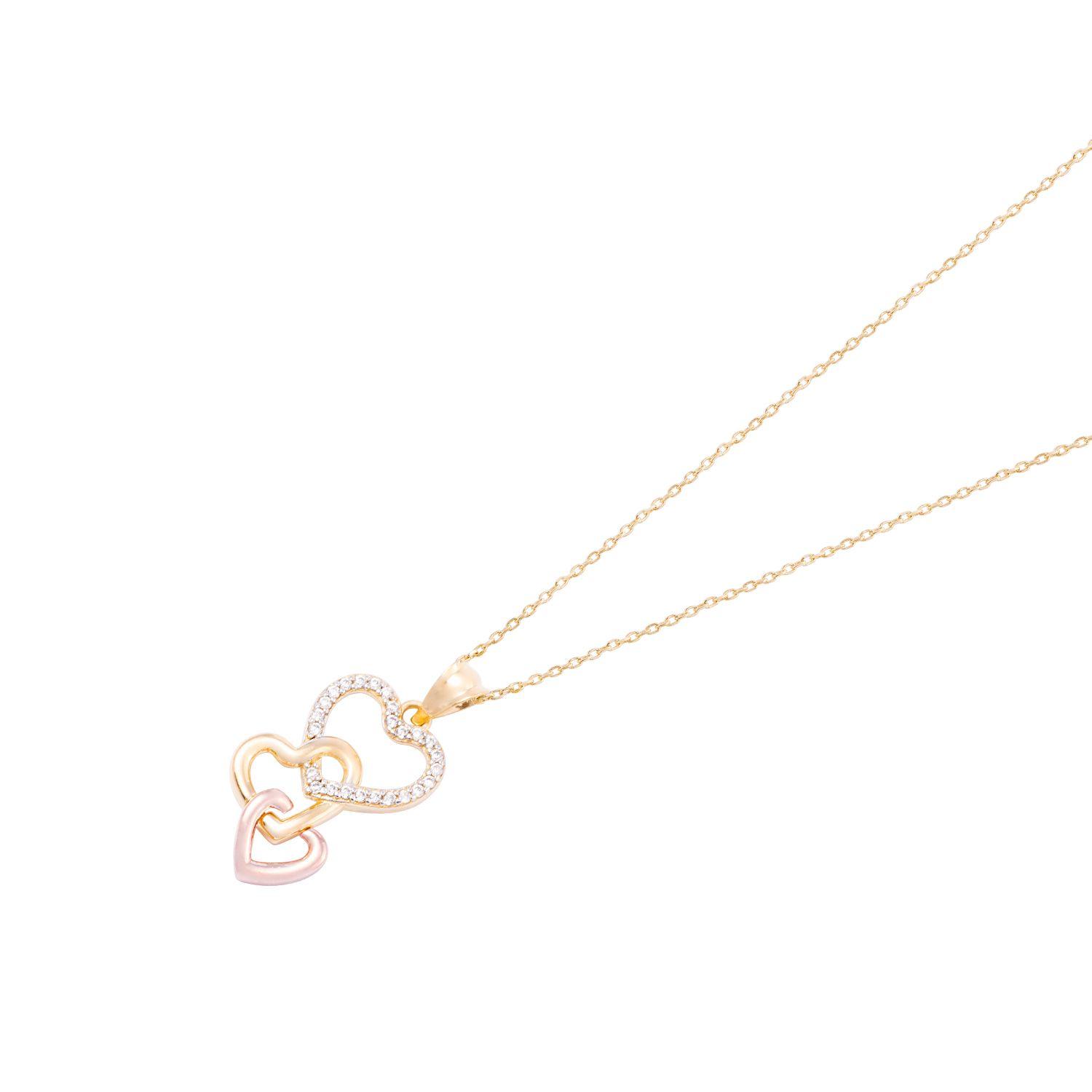 Colgante Oro Tricolor 18kt Corazones y Circonitas-1