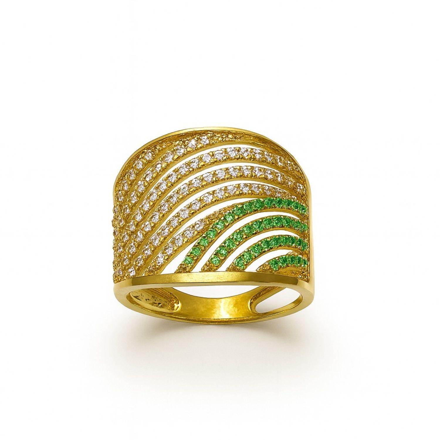 Anillo Oro Amarillo 18kt Ondas Circonitas-Esmeraldas-2