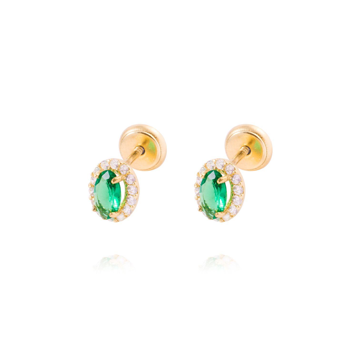 Aros de Oro de 18kt Esmeralda con Circón-0