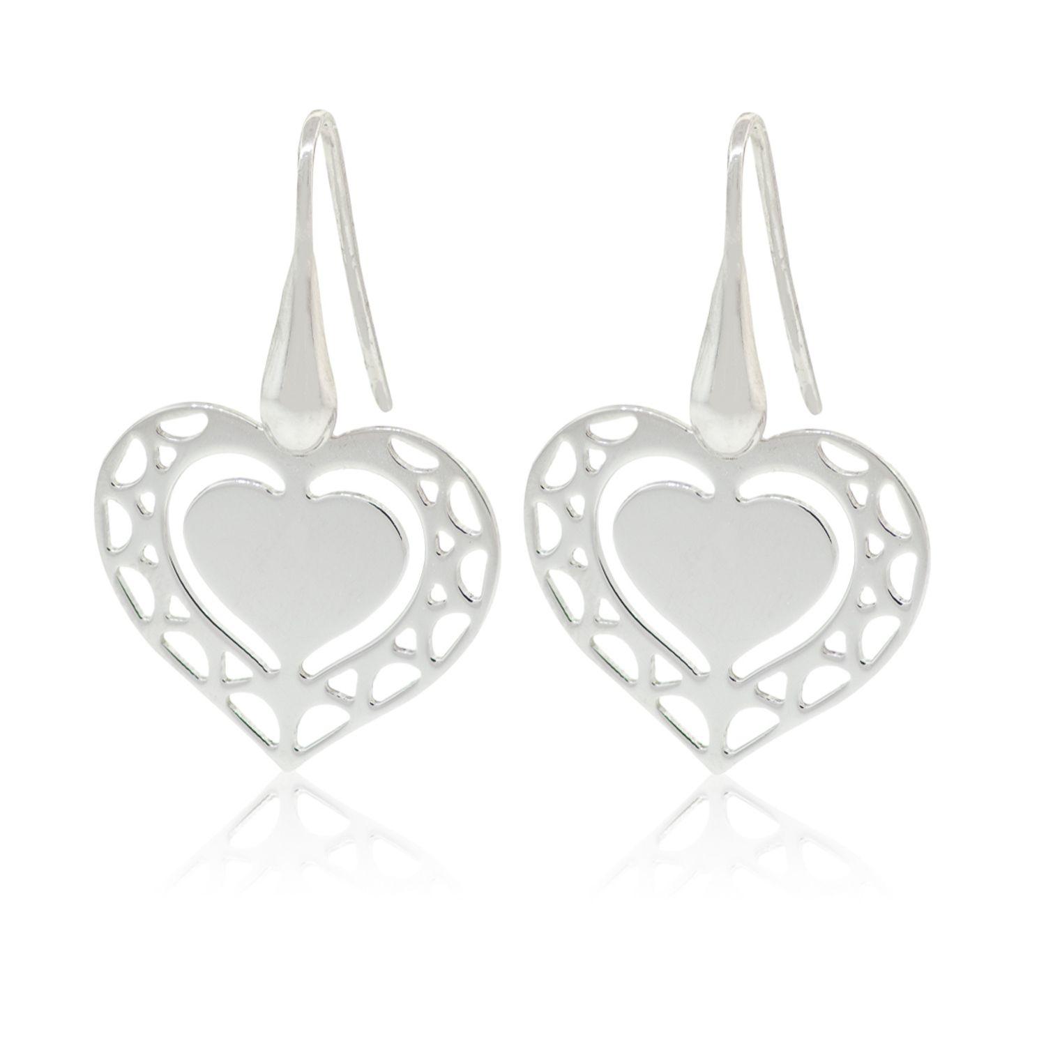 Aros de Plata Esterlina 925 Doble Corazón-0