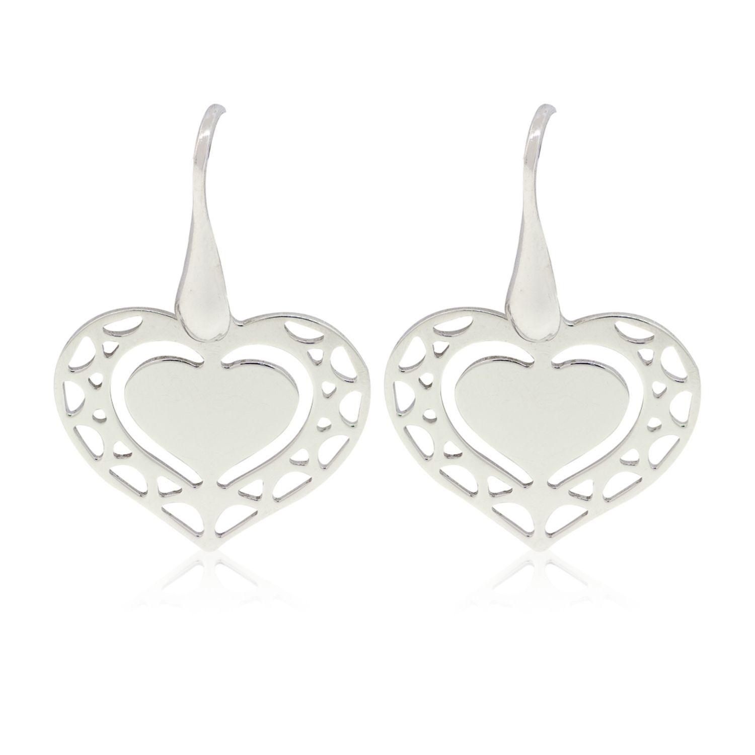 Aros de Plata Esterlina 925 Doble Corazón-2