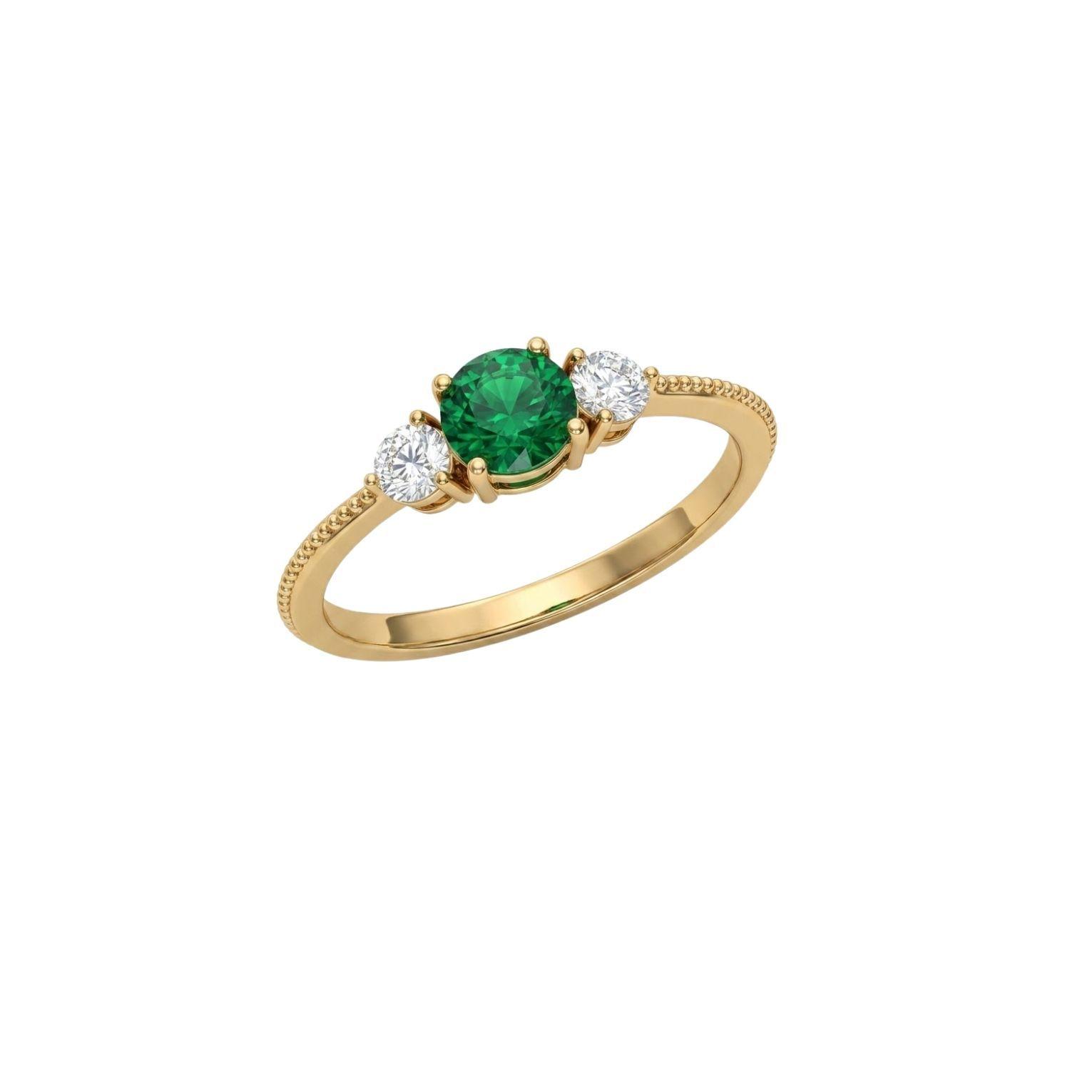 Anillo Oro Miel 18kt Trilogía con Circonita Esmeraldina-2