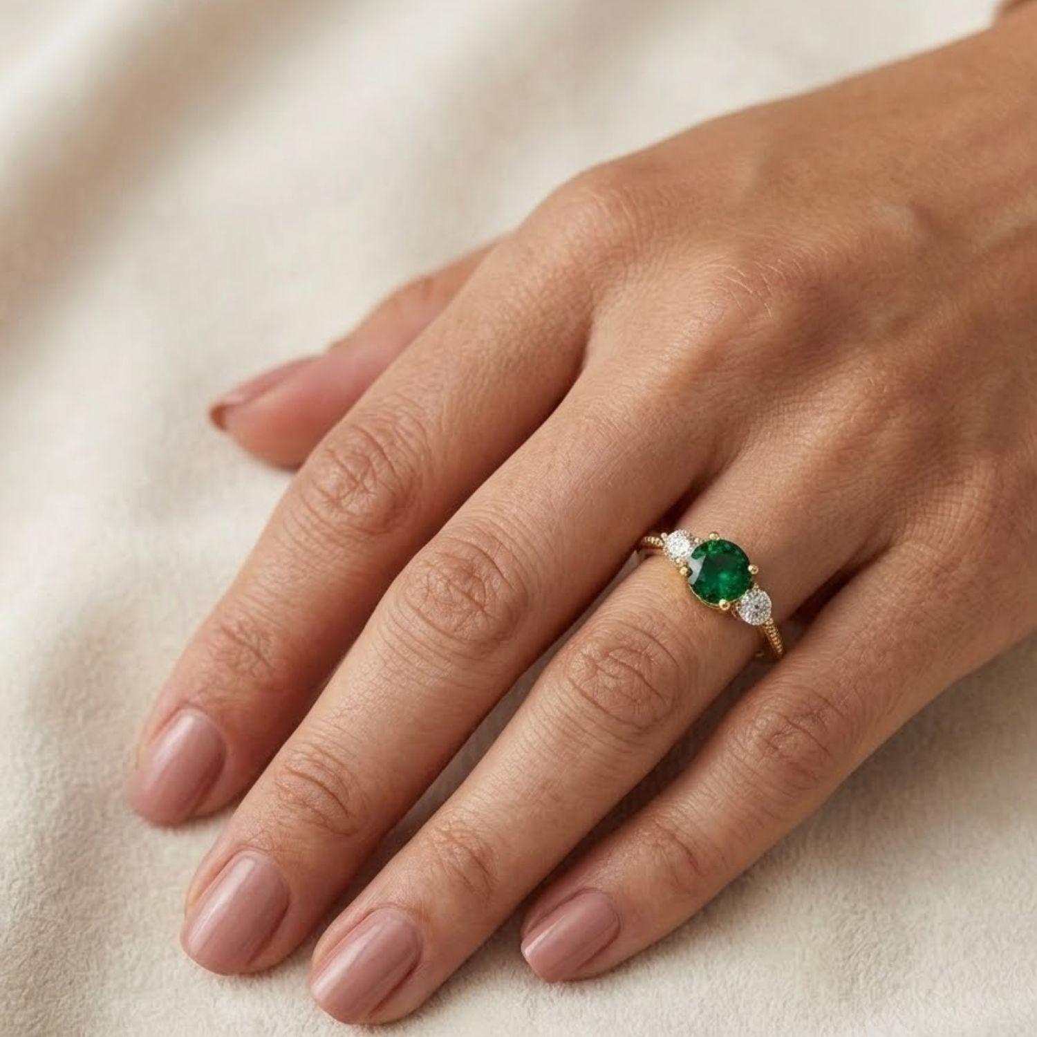 Anillo Oro Miel 18kt Trilogía con Circonita Esmeraldina-3