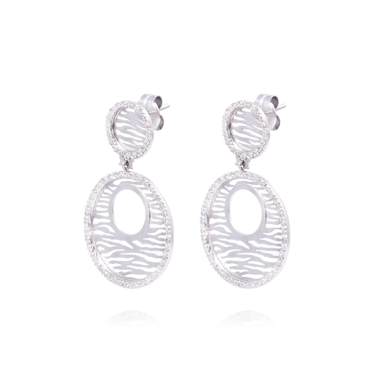 Aros Oro Blanco 18kt Dos Círculos Diamantes 1,38 Qlts-0