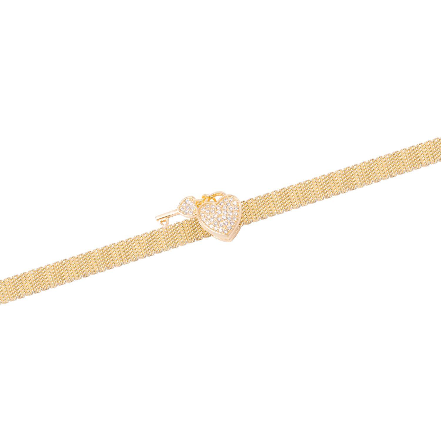 Dije de Plata broche Corazón Llave con Circonita Revestido en Oro 18kt-2