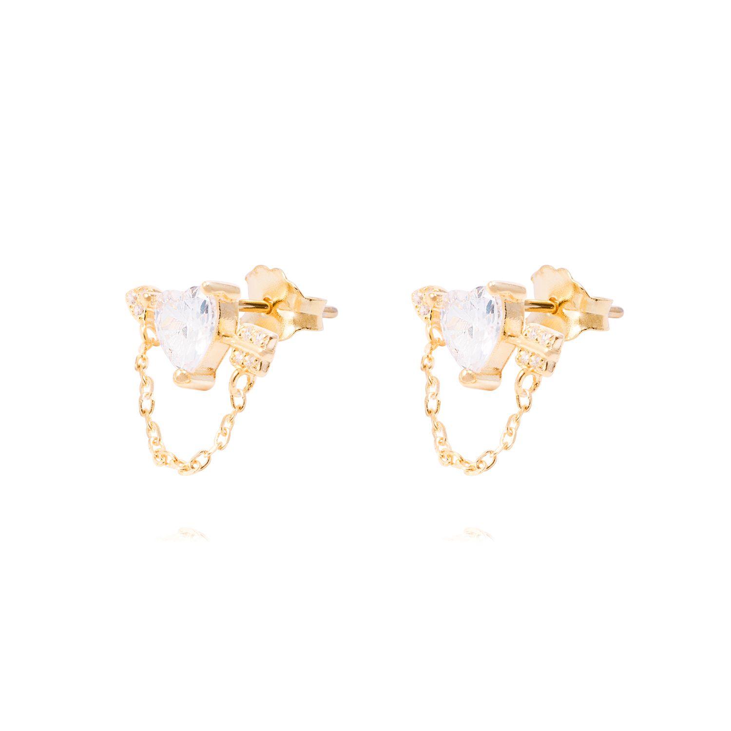 Aros Revestidos en Oro 18kt Corazón Circonita mas Cadena-0