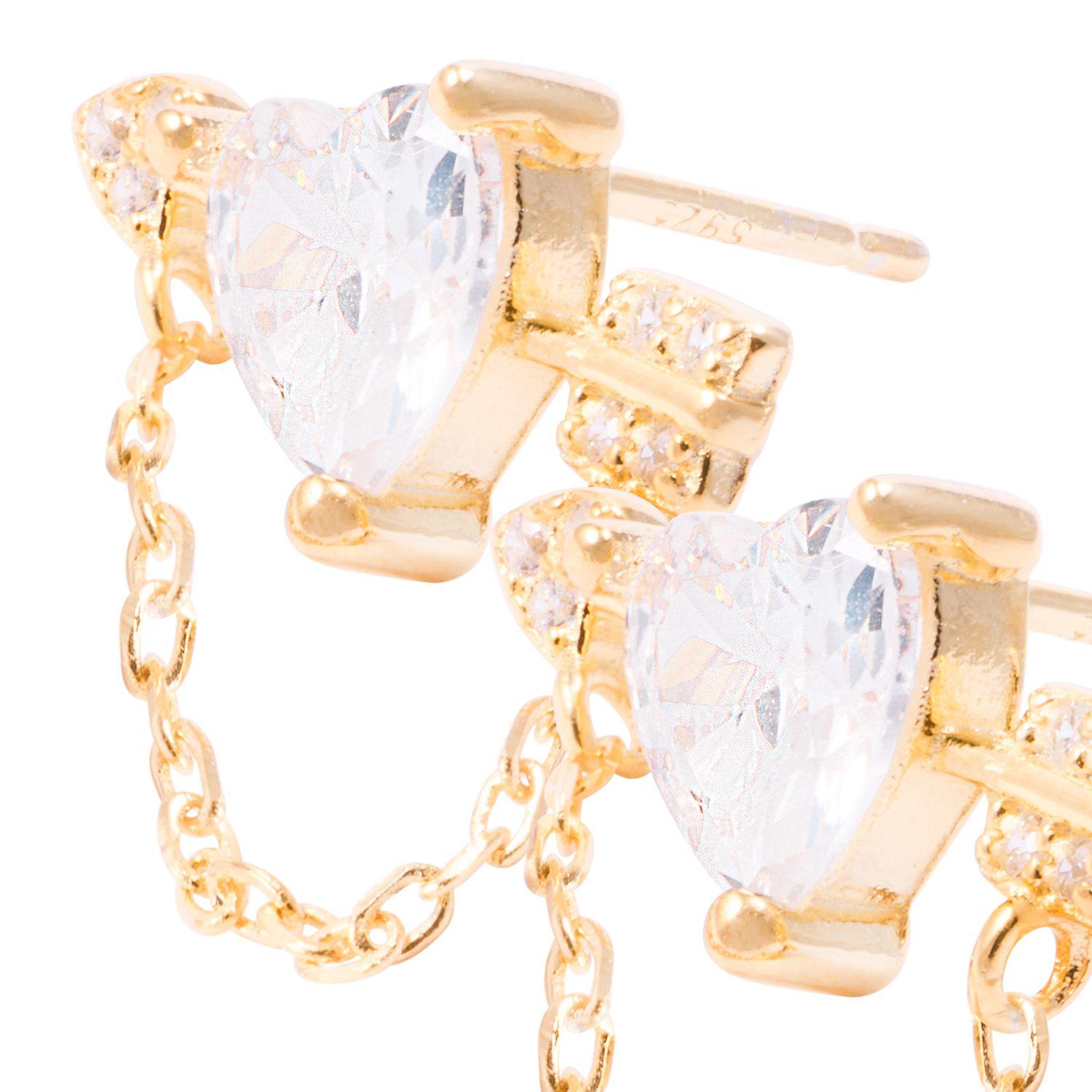 Aros Revestidos en Oro 18kt Corazón Circonita mas Cadena-1