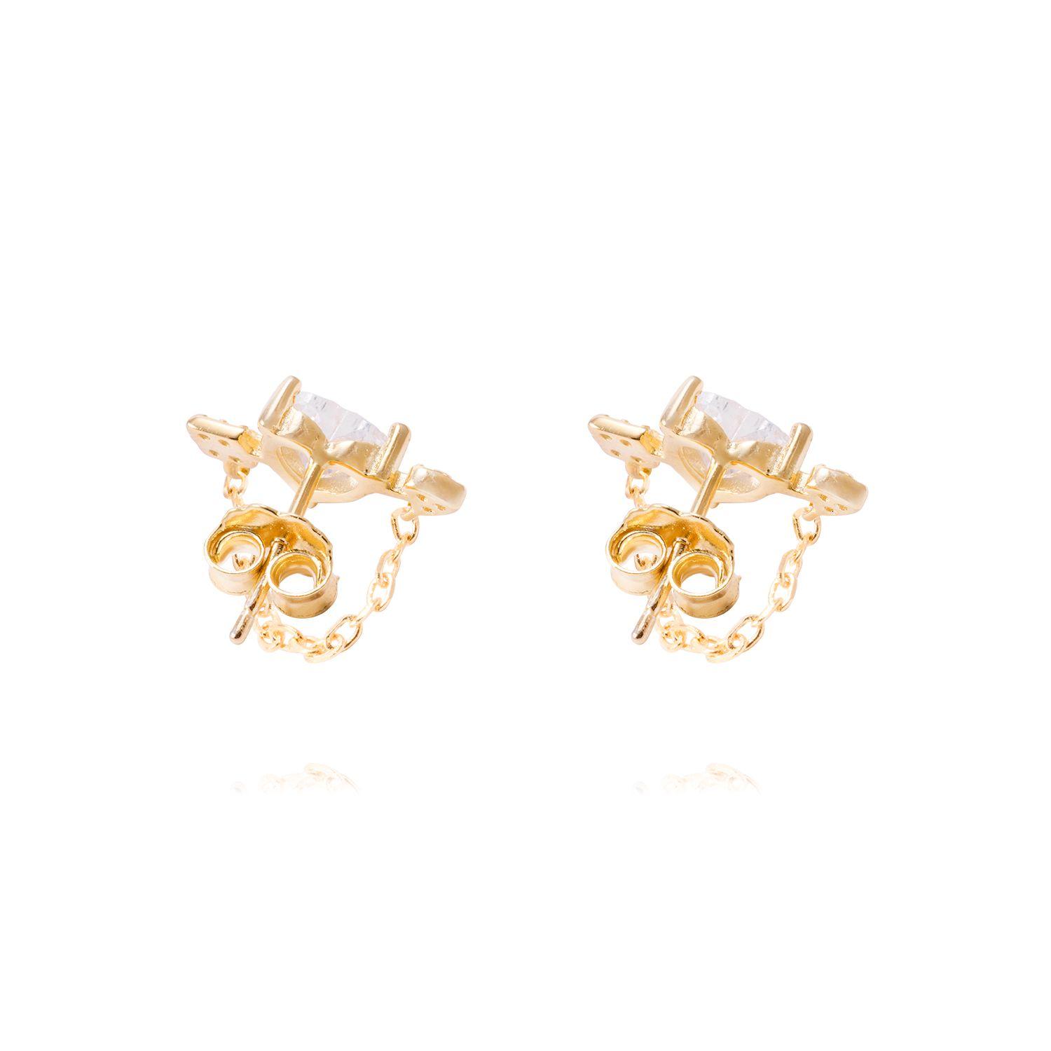 Aros Revestidos en Oro 18kt Corazón Circonita mas Cadena-2