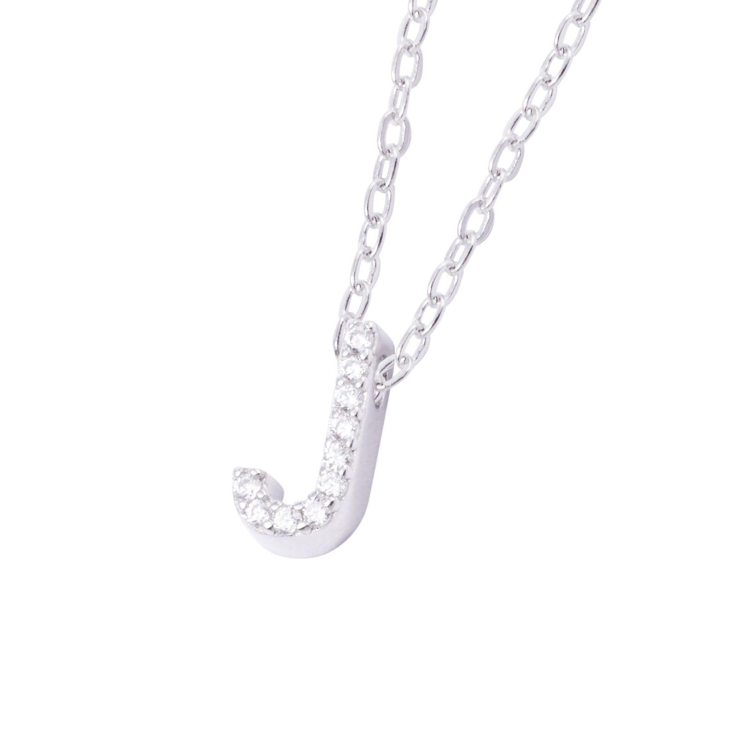 Collar de Plata Esterlina 925 Dije Letra J Circón-2