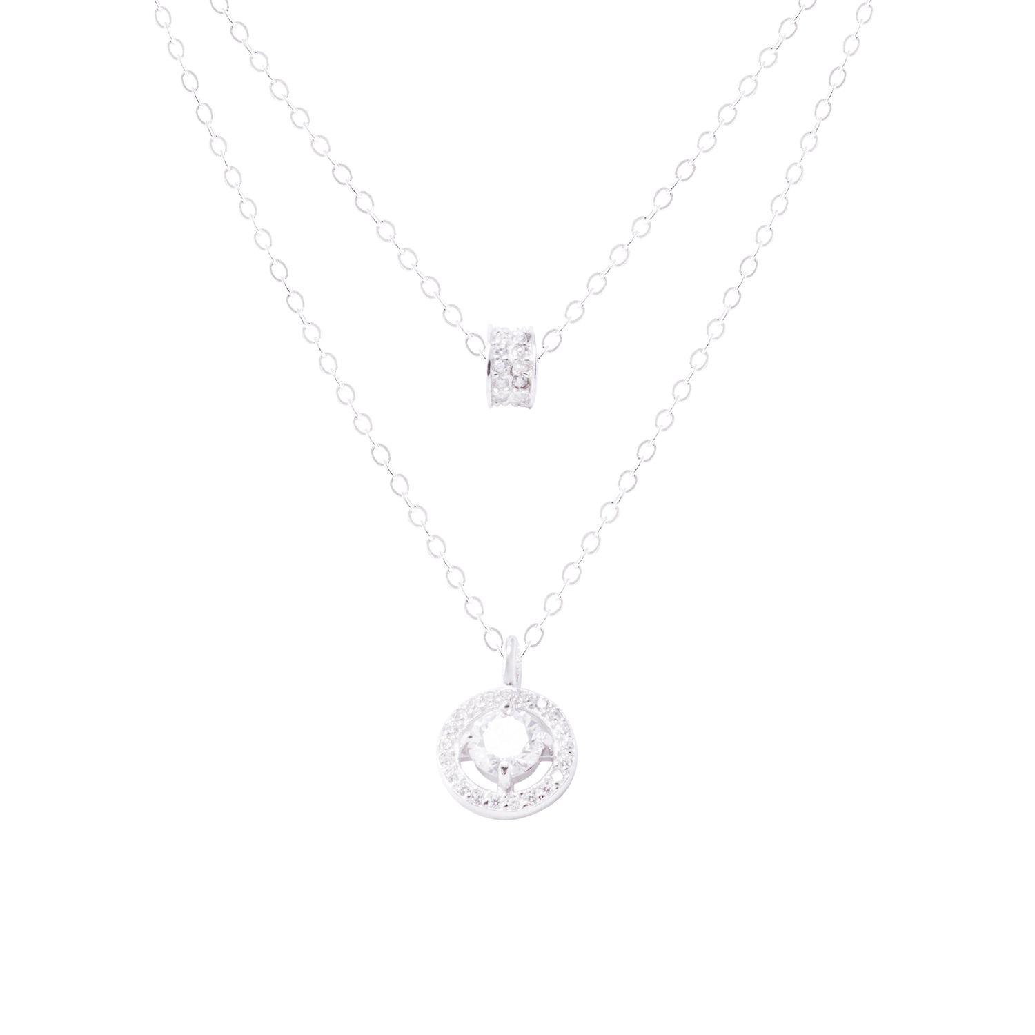 Collar de Plata Esterlina 925 Doble Capa con Circones-1
